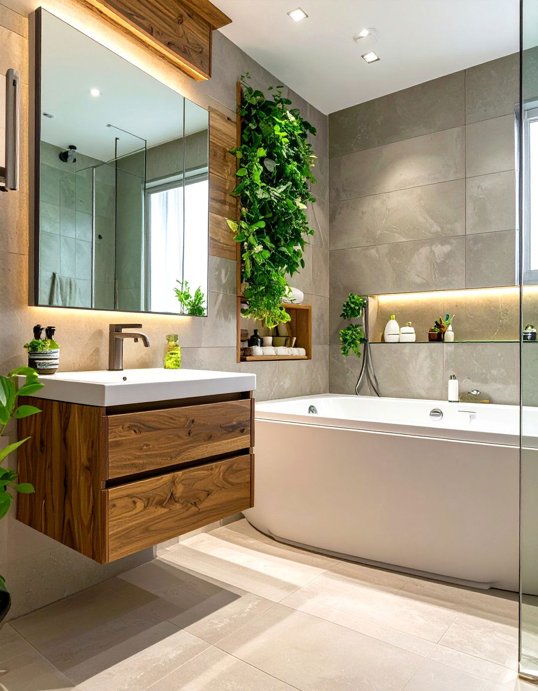 Floating Vanity Next to the Tub - 30 small bathroom ideas with tub
