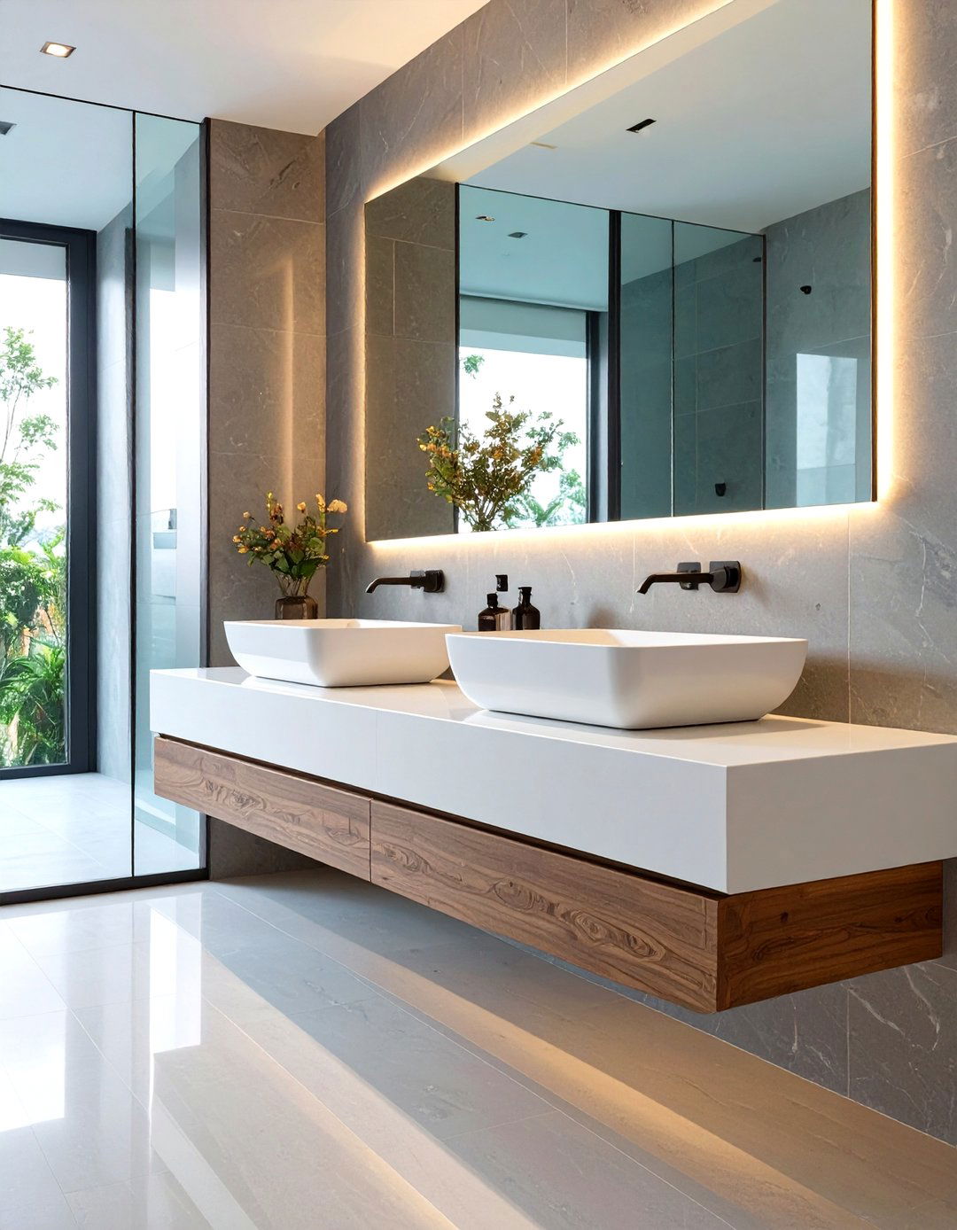 Floating Vanity with Integrated Sinks - 30 ultra modern modern luxury bathroom design ideas