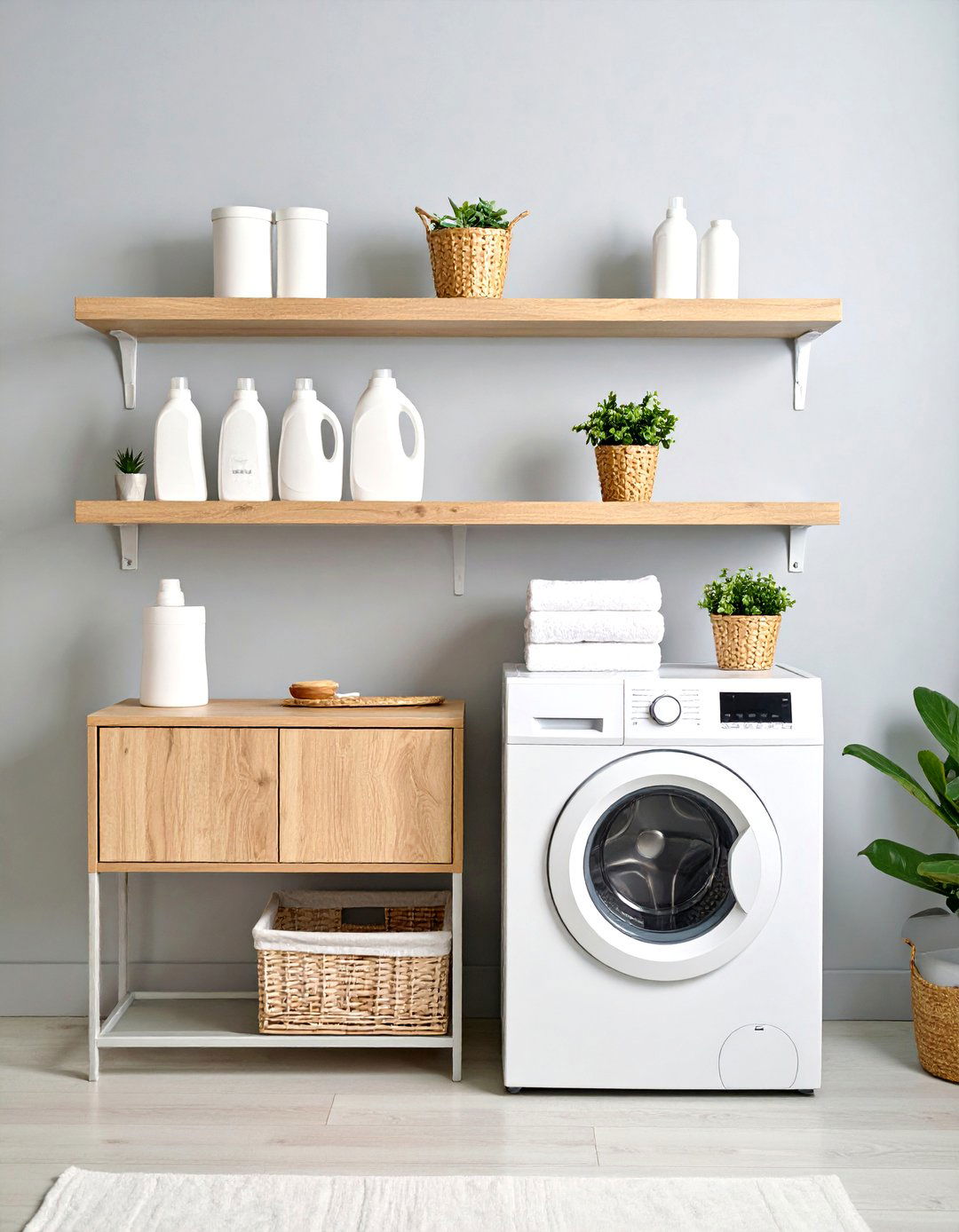 Floating Wood Laundry Shelves - 30 laundry shelf ideas