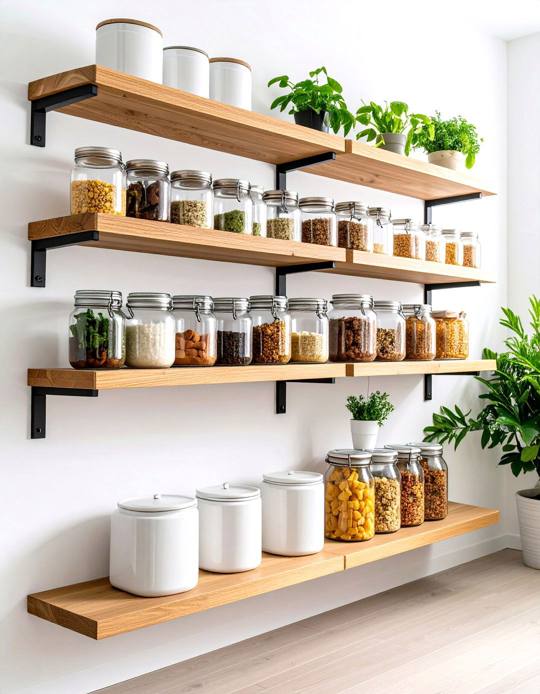 Floating Wood Pantry Shelves - 30 pantry shelf ideas