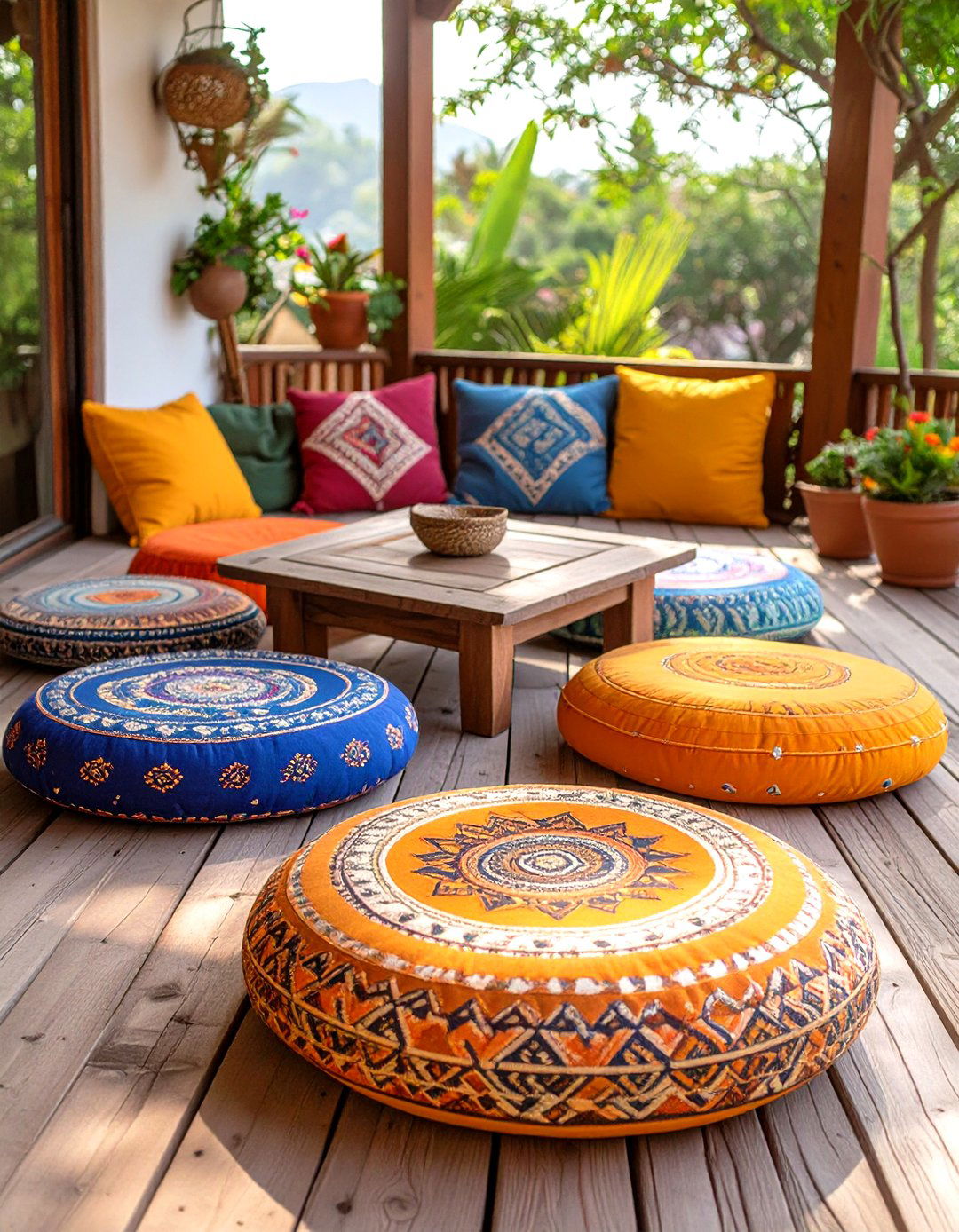 Floor Cushions for Casual Seating - 30 small deck decorating ideas