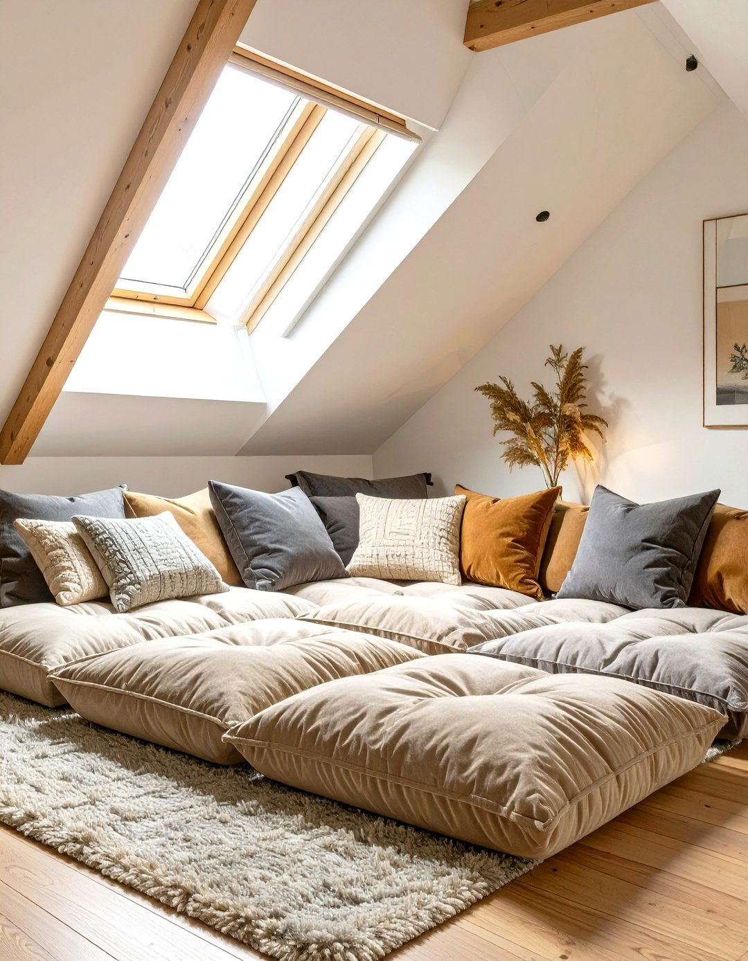 Floor Cushions for a Casual Seating Area - 30 small attic bedroom low sloped ceiling bedroom ideas