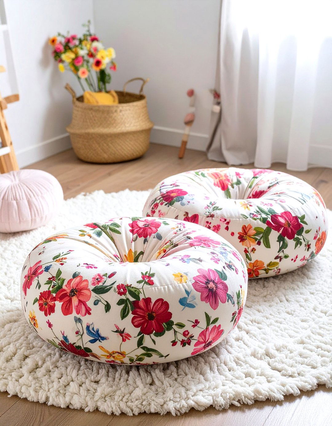 Floor Cushions from Repurposed Blankets - 30 toddler girl room ideas on a budget