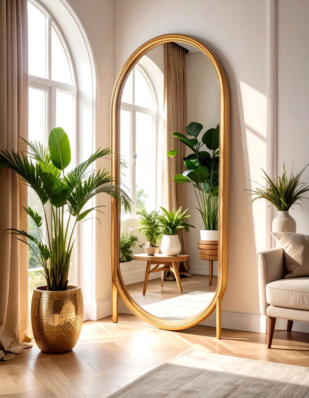 Floor Mirror Tucked in a Corner - 30 living room mirror ideas