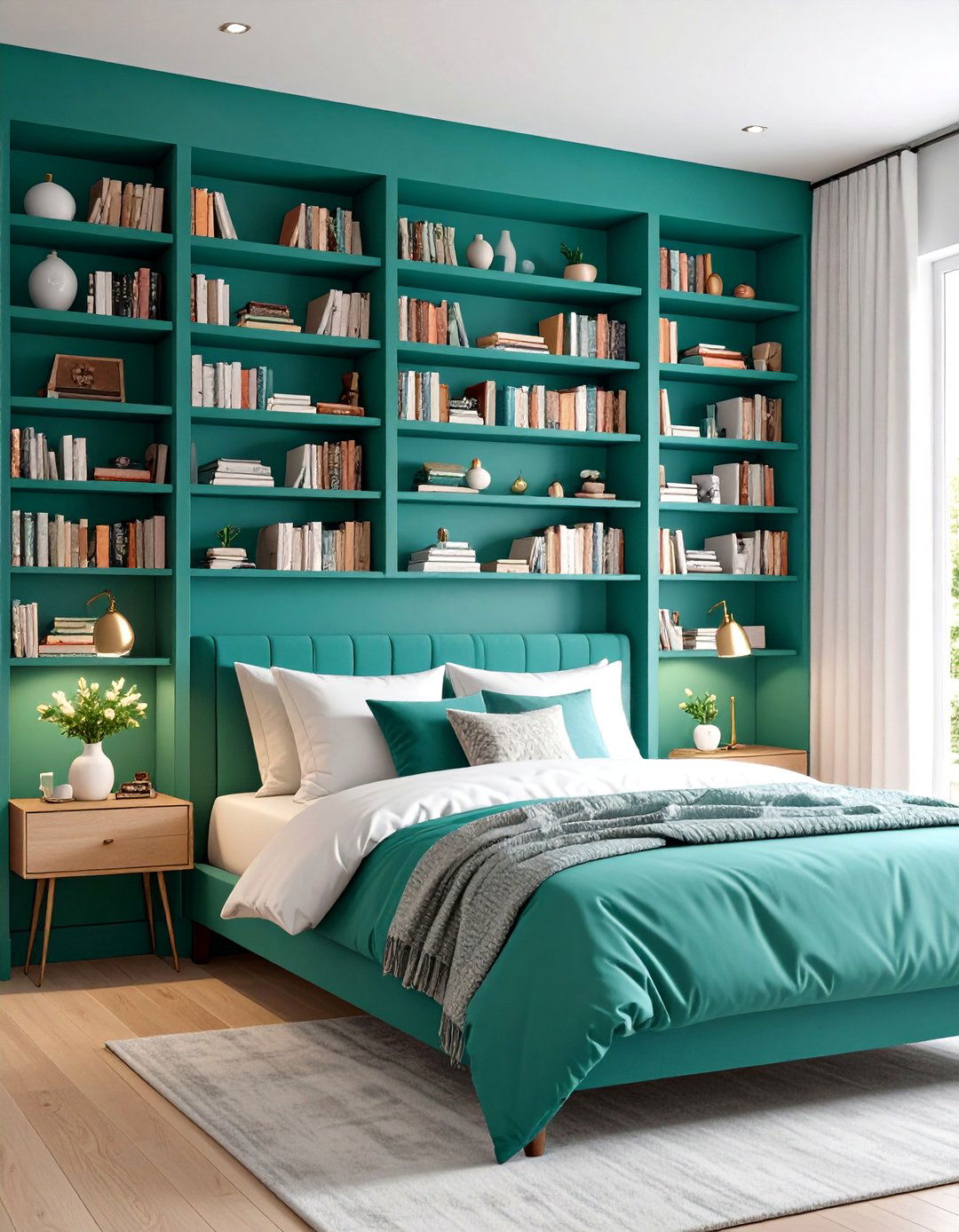 Floor to Ceiling Bookshelves - 30 accent wall ideas for bedroom