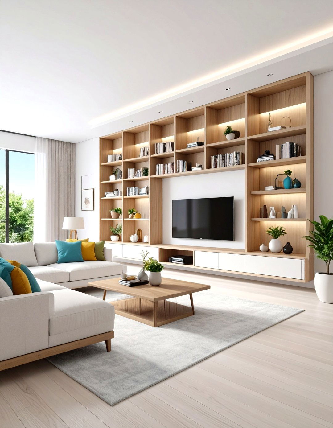 Floor to Ceiling Built In Shelving Unit - 30 living room tv wall ideas