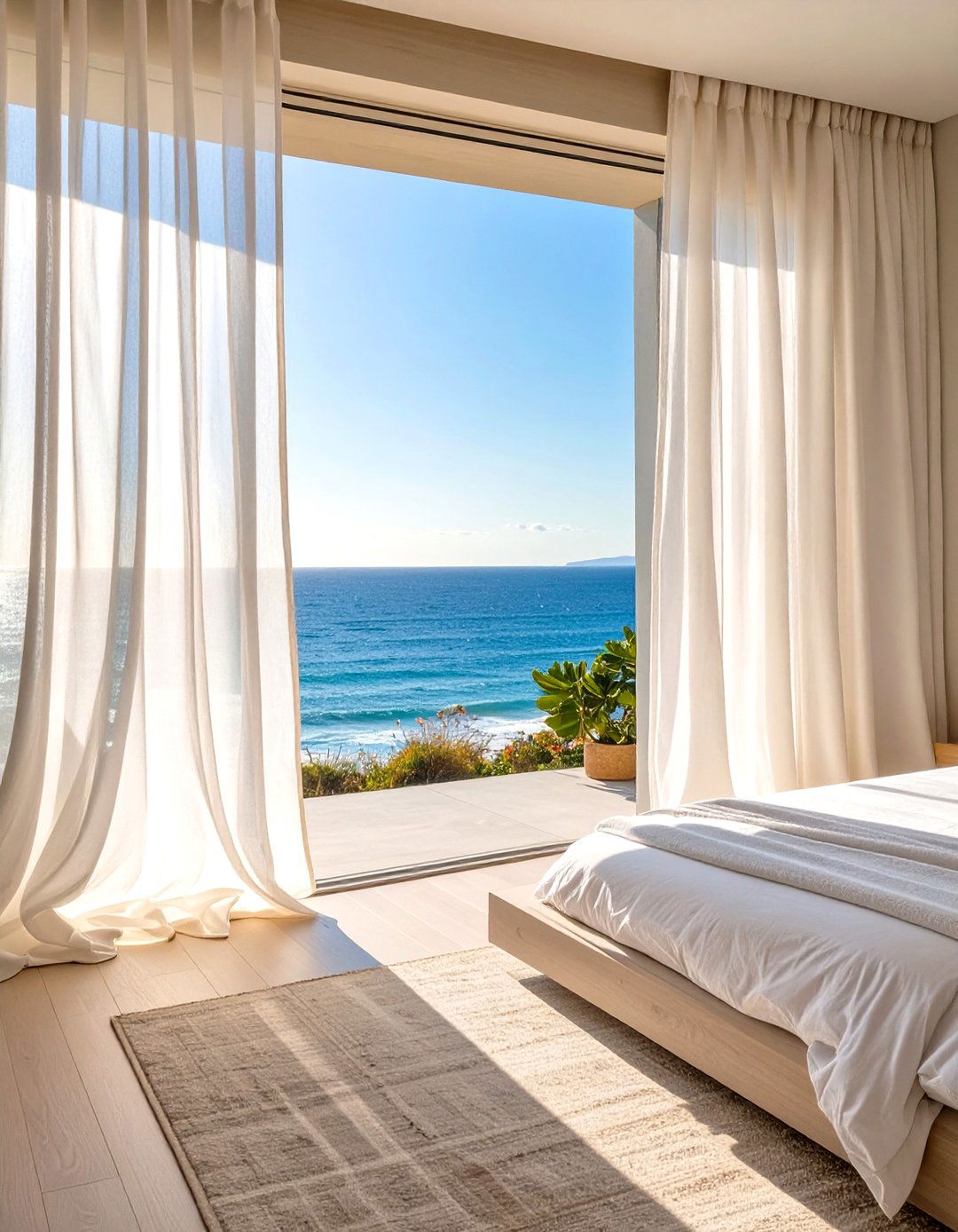 Floor to Ceiling Sheer Curtains - 30 seaside modern coastal bedroom ideas