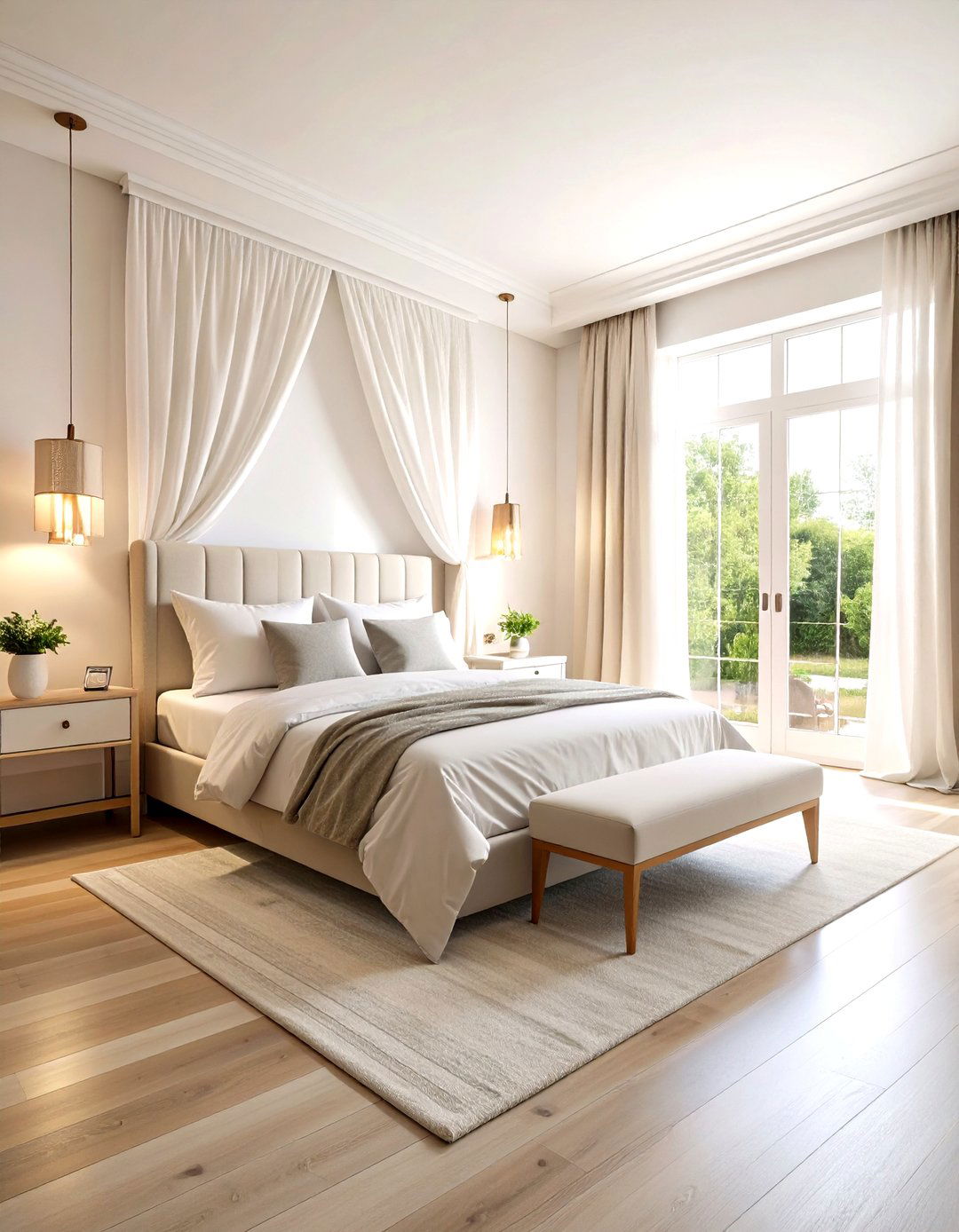 Floor to Ceiling Sheer Curtains - 30 romantic modern luxury master bedroom designs
