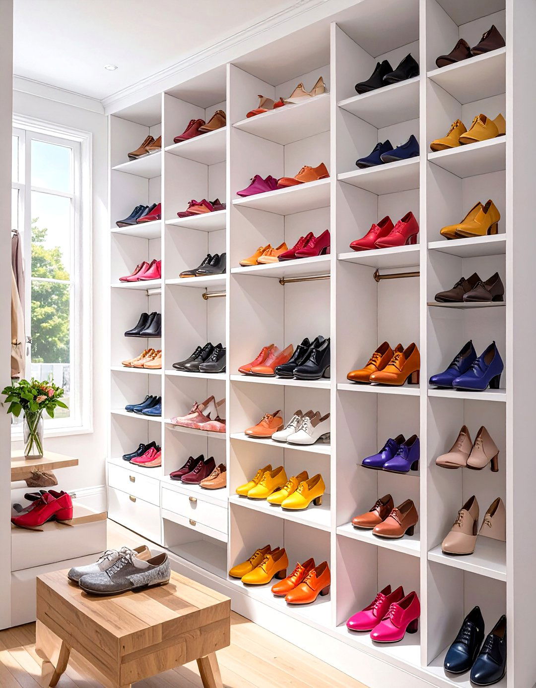 Floor to Ceiling Shoe Cubbies - 30 shoe closet ideas