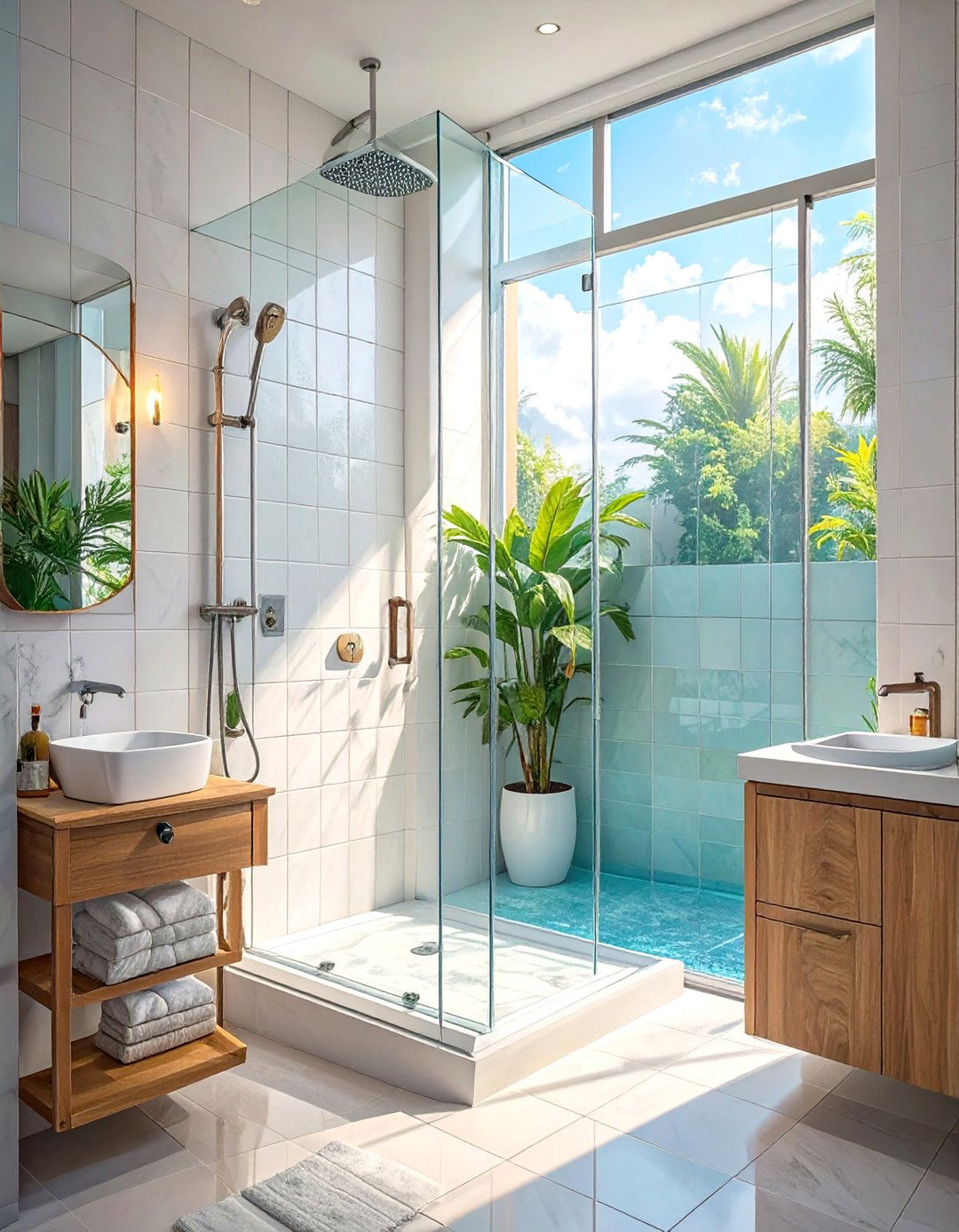Floor to Ceiling Shower Glass Panel - 30 small bathroom inspo ideas