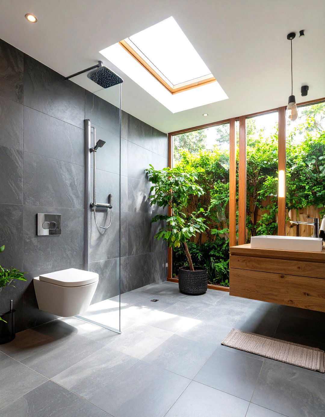 Floor to Ceiling Slate Tile Shower - 30 large tile shower ideas