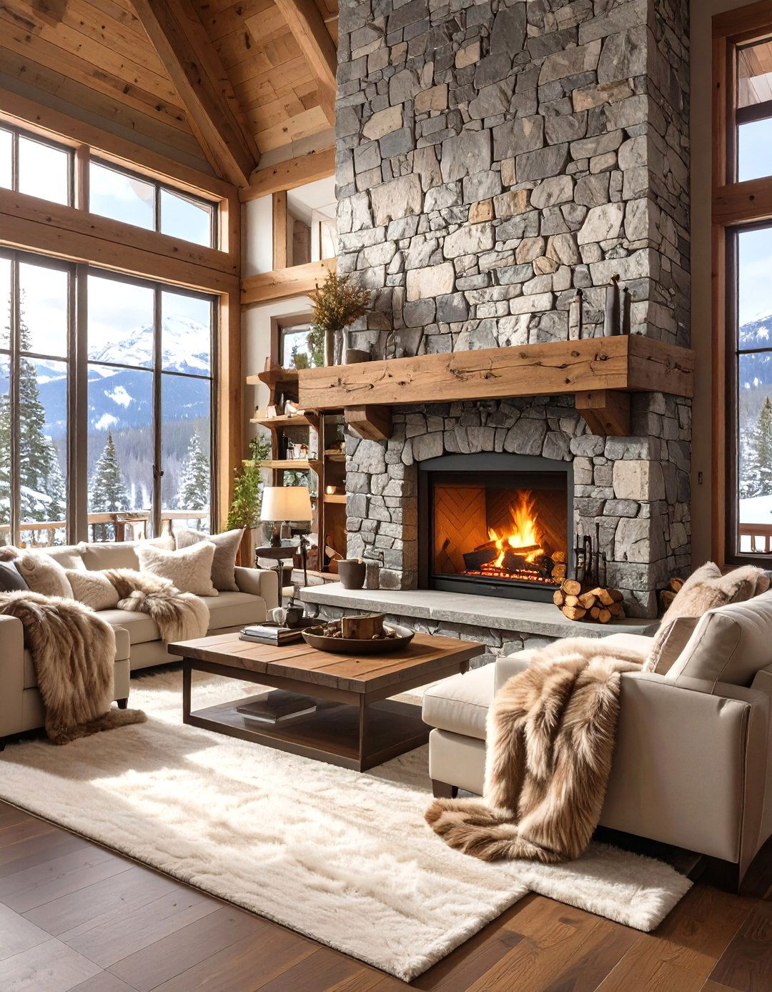 Floor to Ceiling Stone Veneer - 30 modern fireplace accent wall ideas