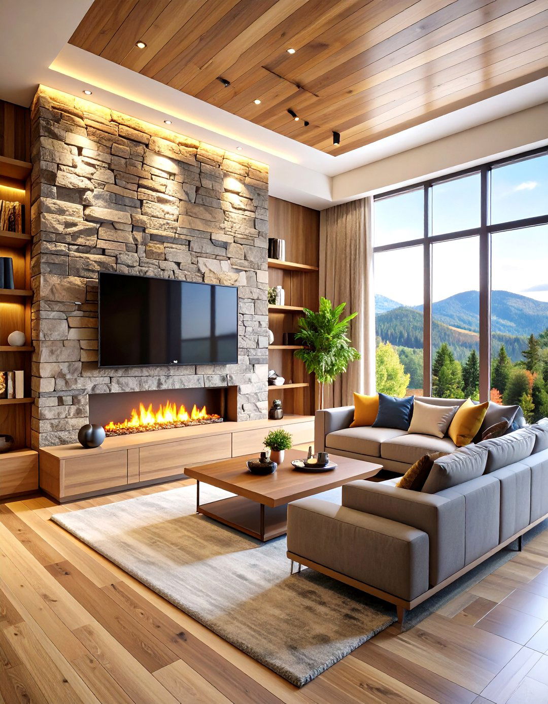 Floor to Ceiling Stone Wall - 30 accent wall behind tv ideas