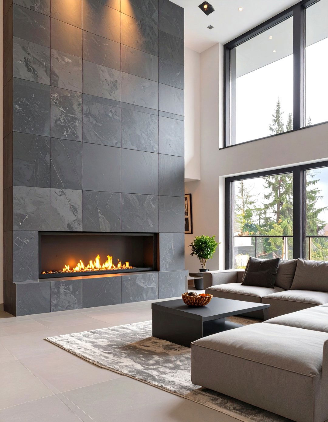 Floor to Ceiling Tiled Fireplace - 30 small living room fireplace ideas