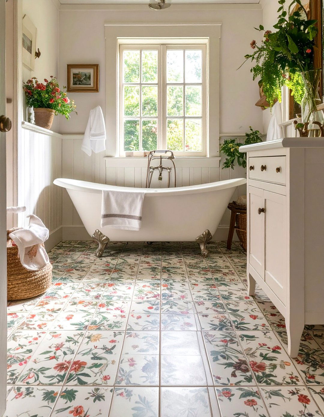 Floral Pattern Tile Bathroom Floor - 30 bathroom floor ideas