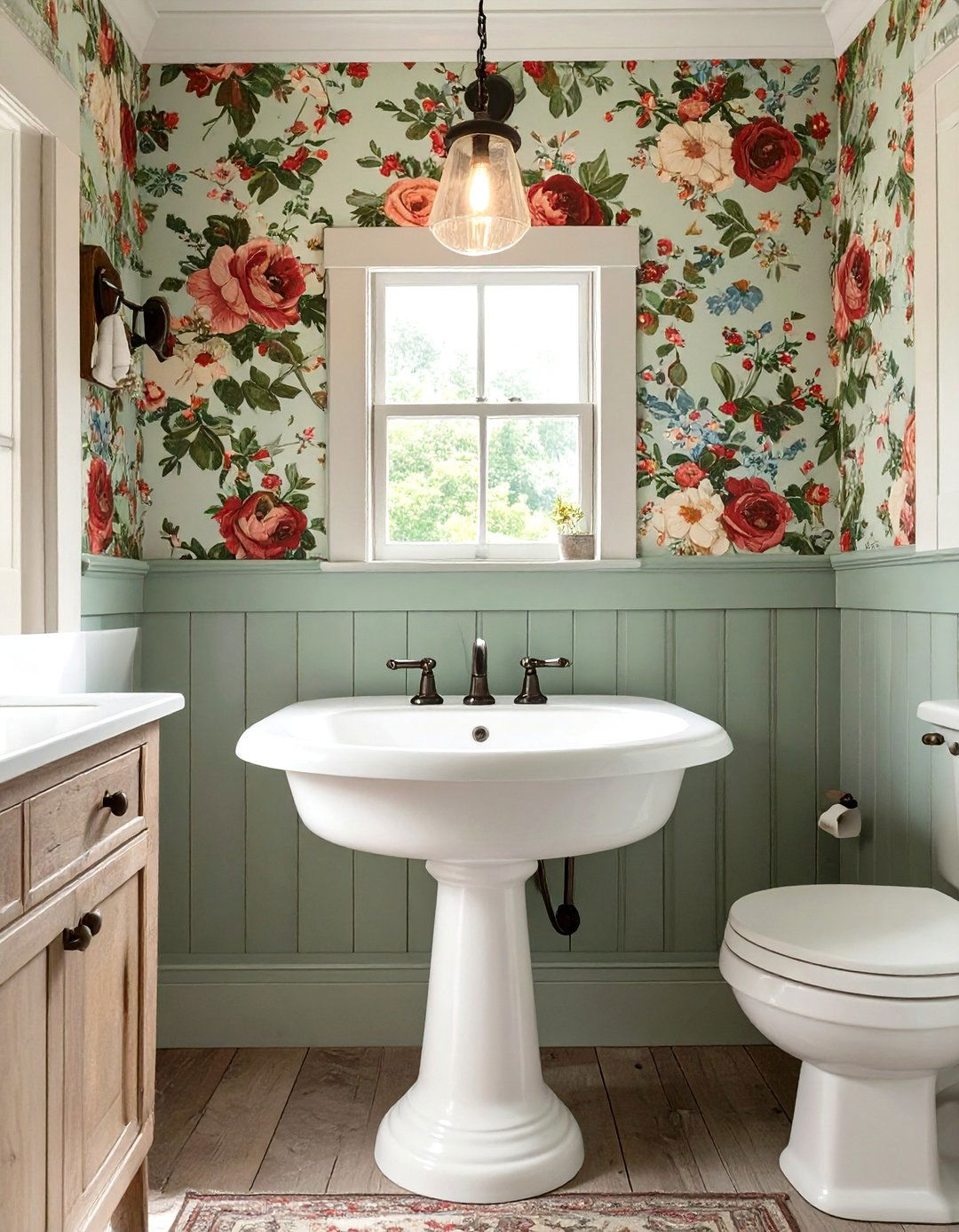 Floral Wallpaper Accent Bathroom - 30 farmhouse bathroom ideas