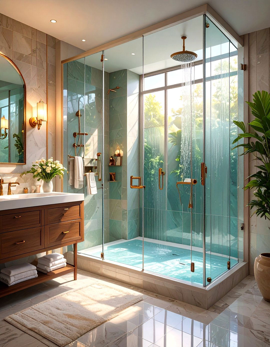 Fluted Glass Panel Shower Surround - 30 shower surround ideas