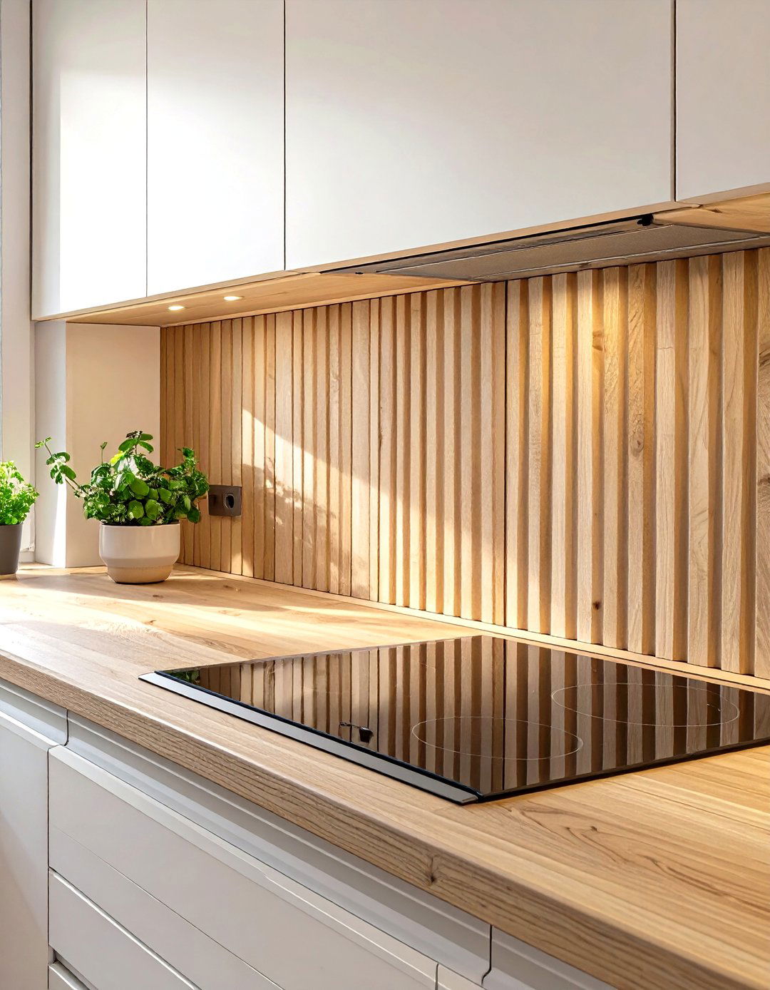 Fluted Wood Panel Backsplash - 30 unique kitchen backsplash ideas