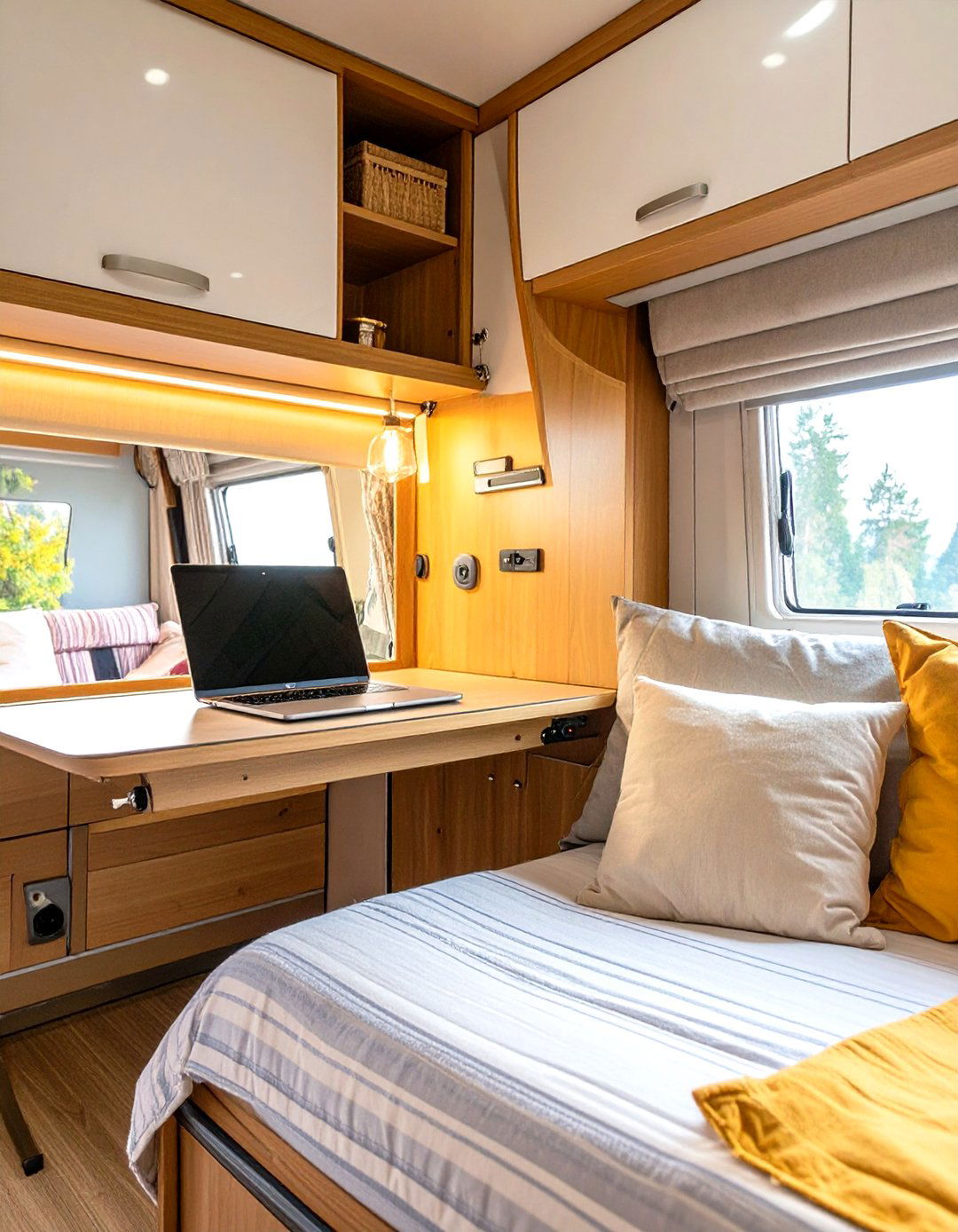 Fold Down Wall Mounted Desk - 30 small rv bedroom ideas