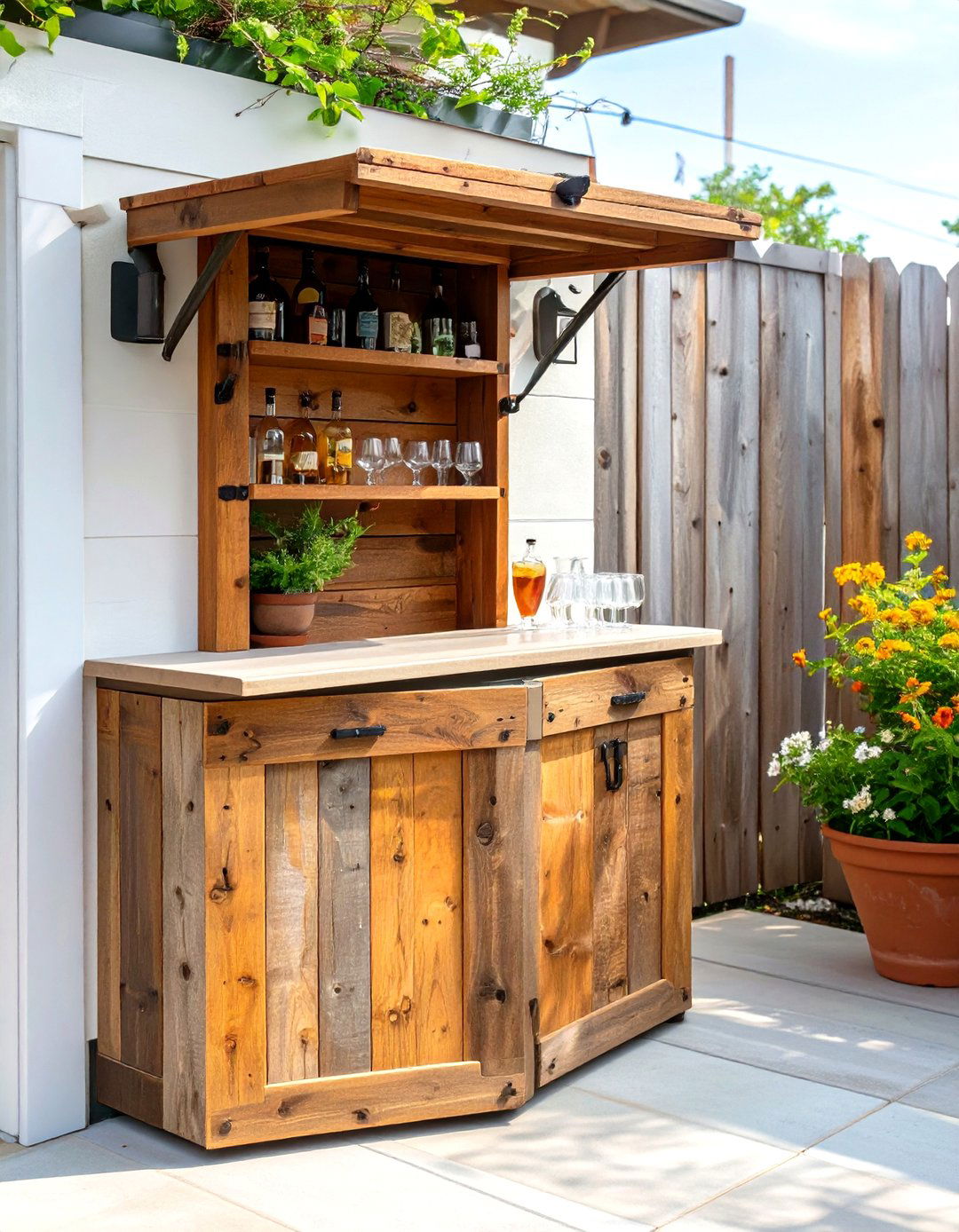 Fold Down Wall Mounted Outdoor Bar - 30 rustic outdoor bar ideas