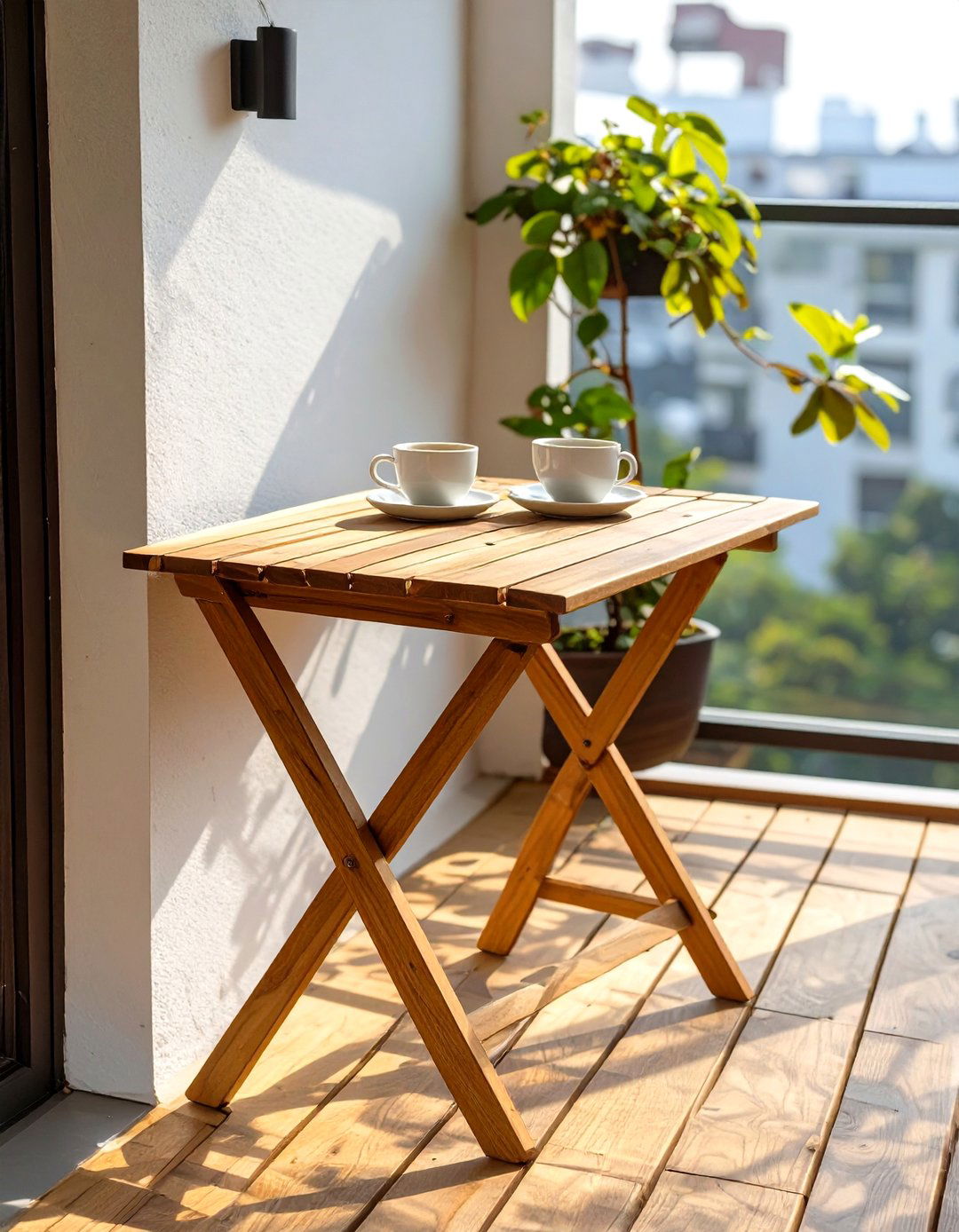 Fold Down Wall Mounted Table - 30 small deck decorating ideas