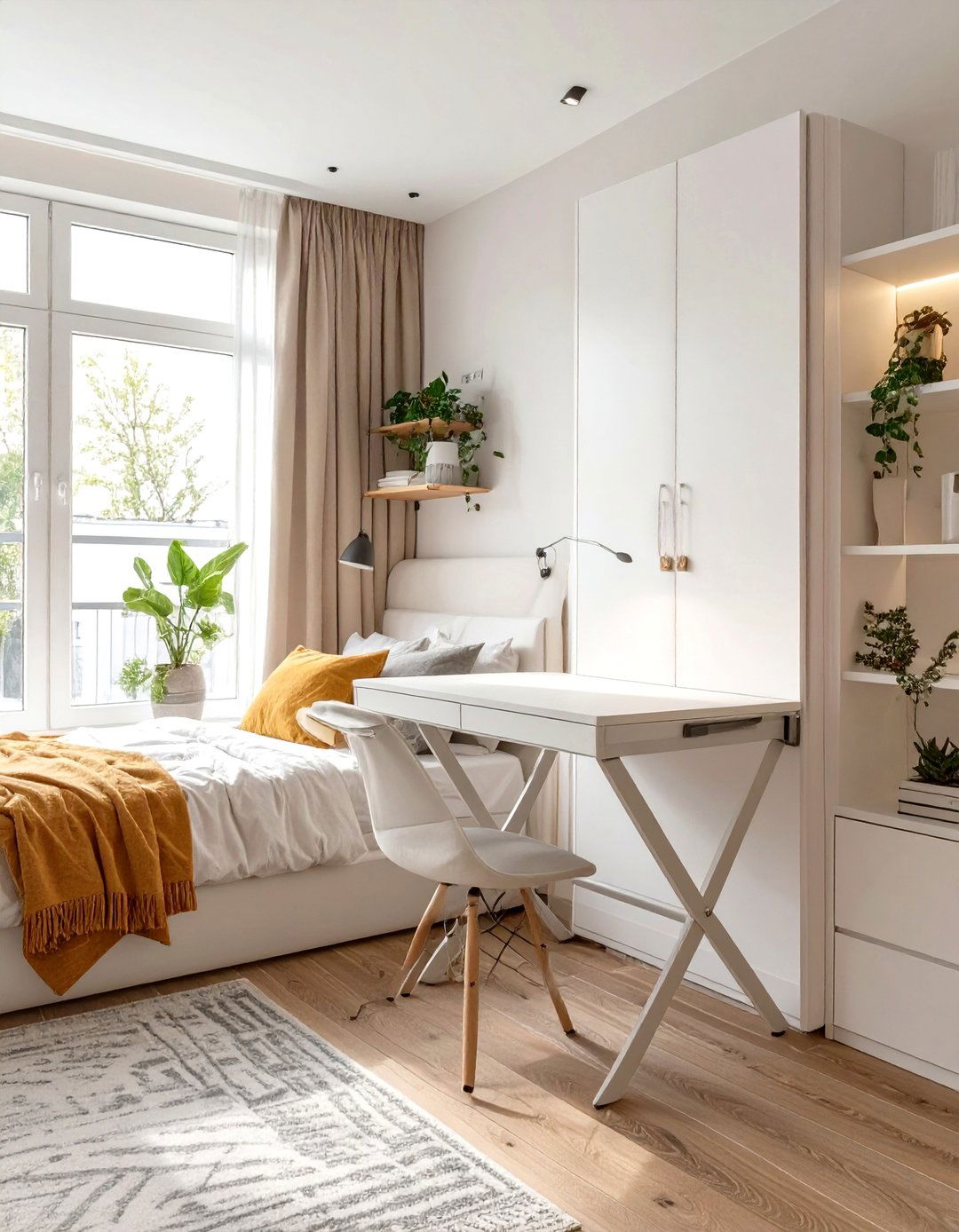 Fold Down Wall Mounted Tables - 30 shared bedroom ideas for small rooms