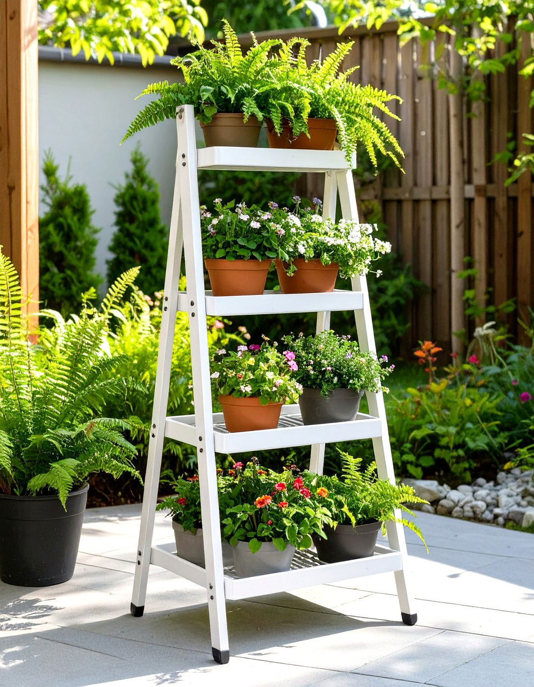 Folding Plant Stand for a Small Patio Garden - 30 small patio garden ideas