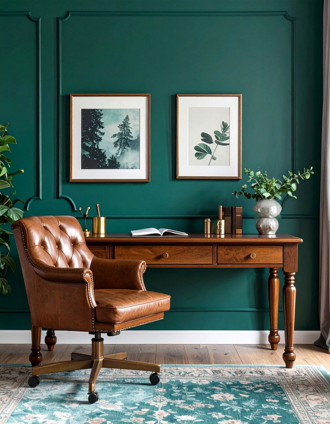Forest Green Accent in a Study - 30 house paint color ideas