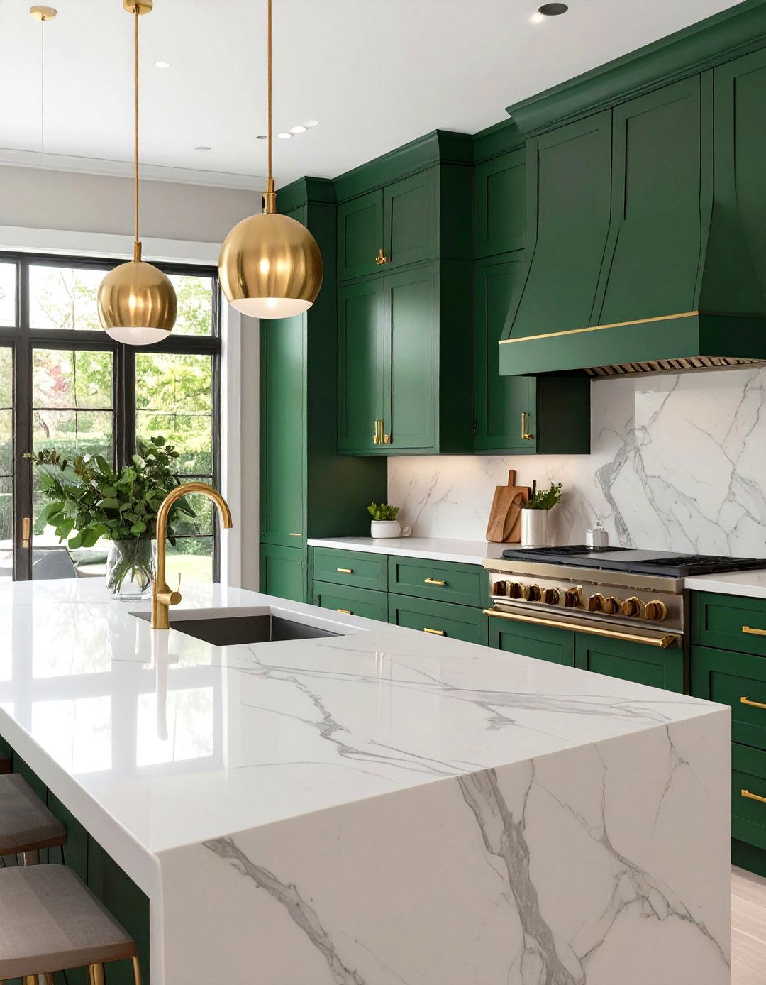 Forest Green Cabinets with Brass Hardware - 30 green kitchen cabinets ideas