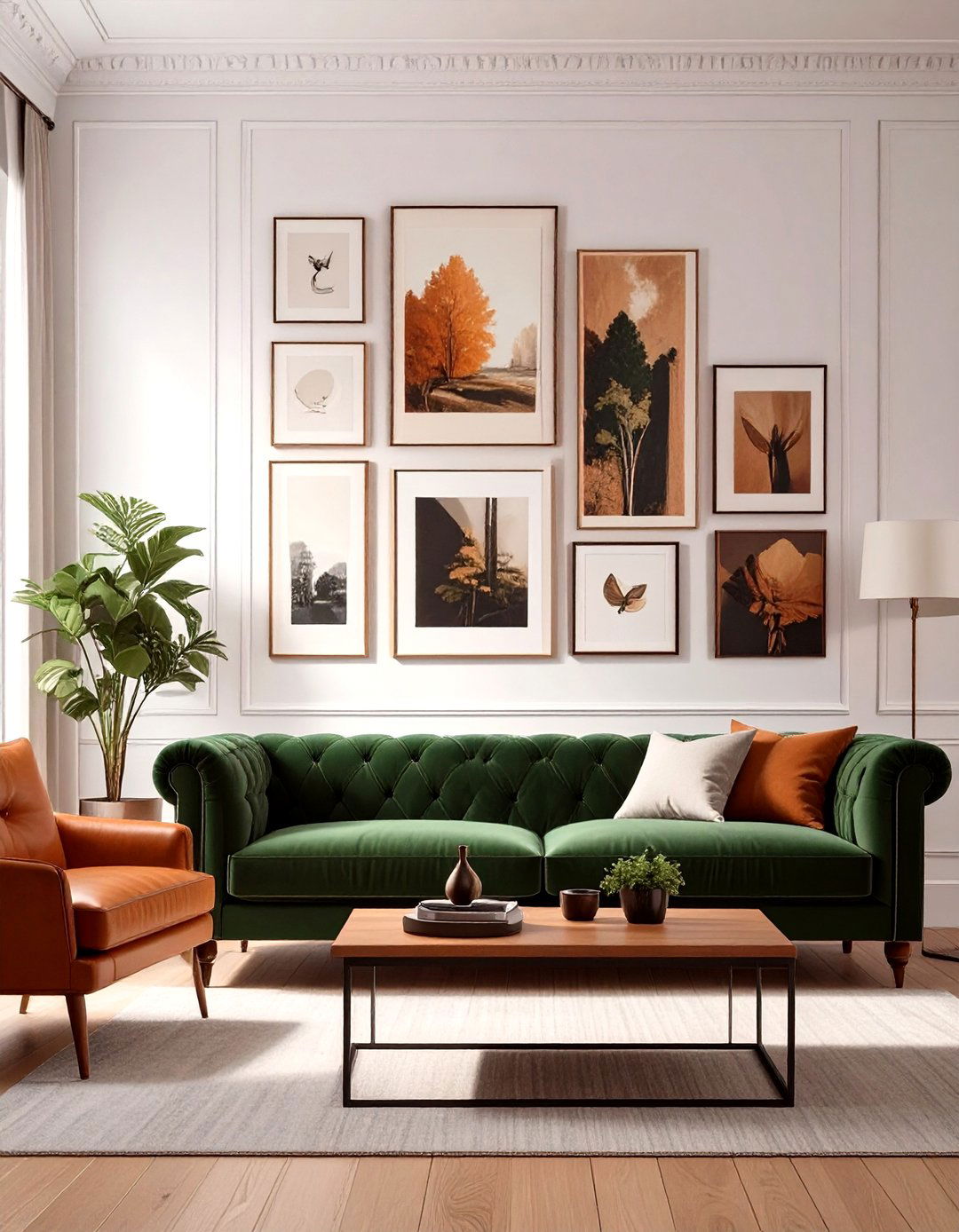 Forest Green Couch With A Gallery Wall - 30 green couch living room ideas