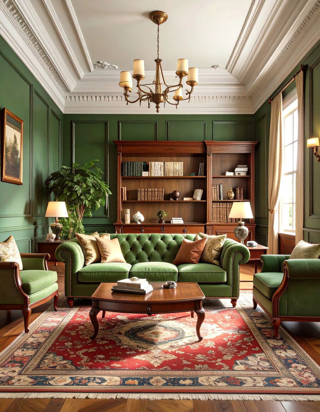 Forest Green Traditional Living Room - 30 green living room ideas
