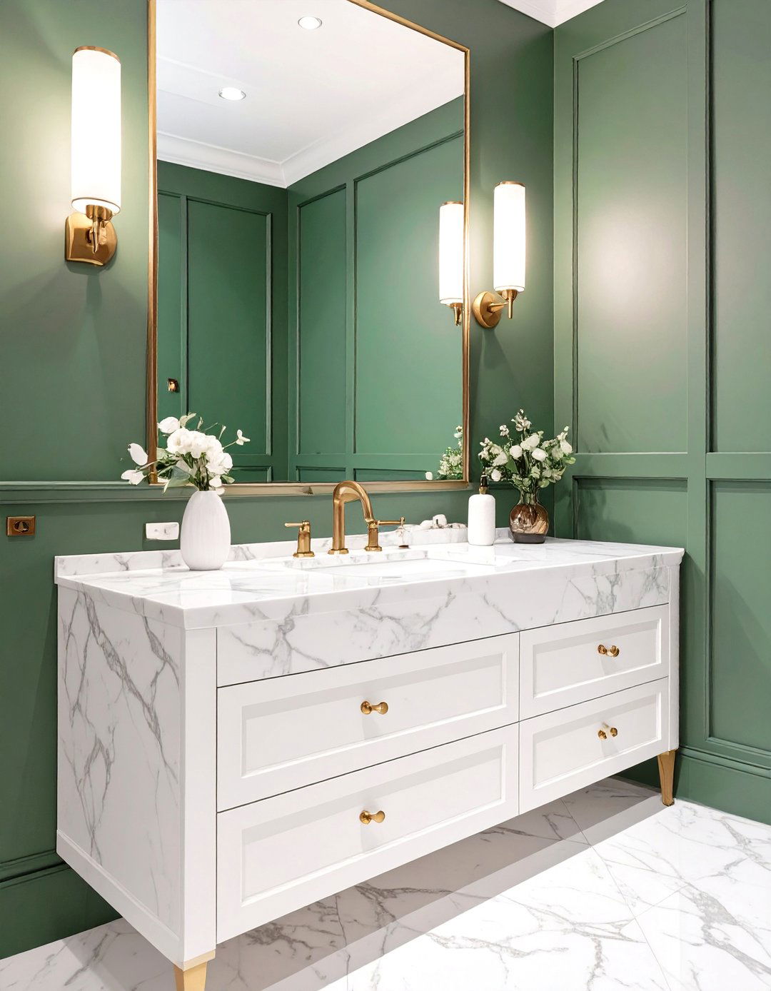 Forest Green and Marble Bathroom - 30 bathroom colors ideas