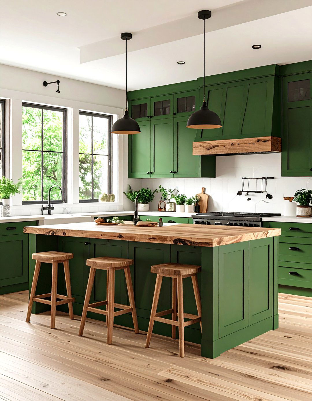 Forest Green and Wood Kitchen - 30 kitchen paint ideas