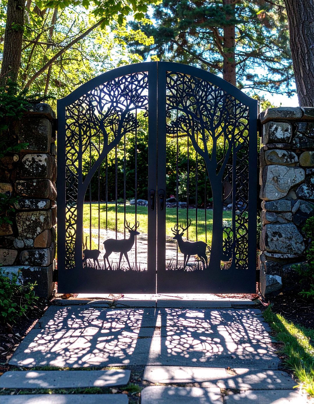 Forest Themed Laser Cut Metal Gate - 30 backyard gate ideas