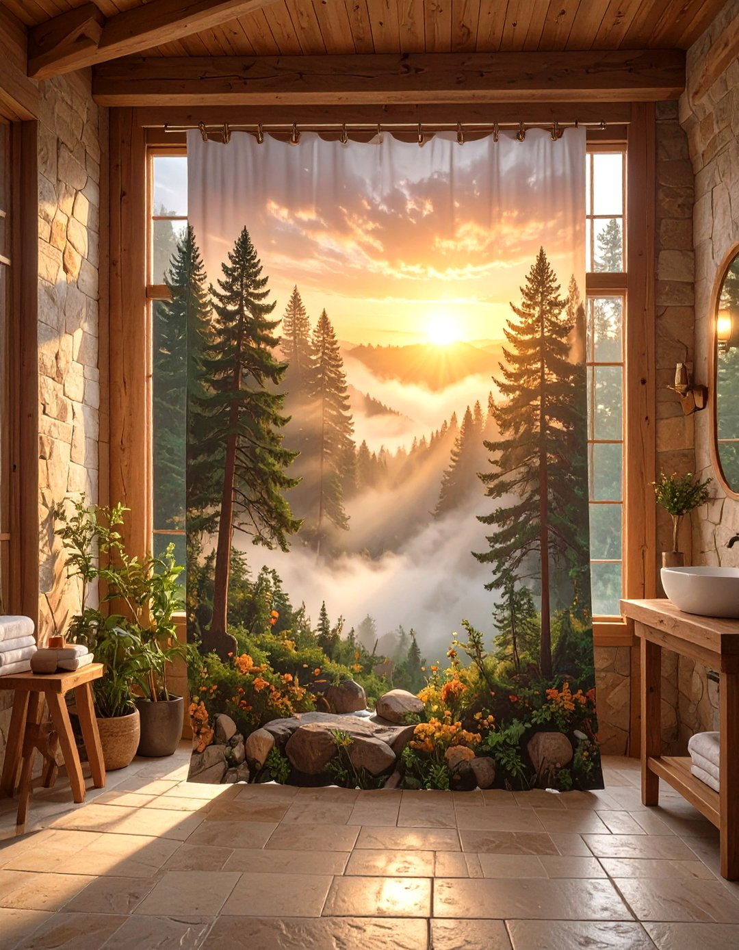 Forest or Mountain Scene Shower Curtain - 30 shower curtain ideas