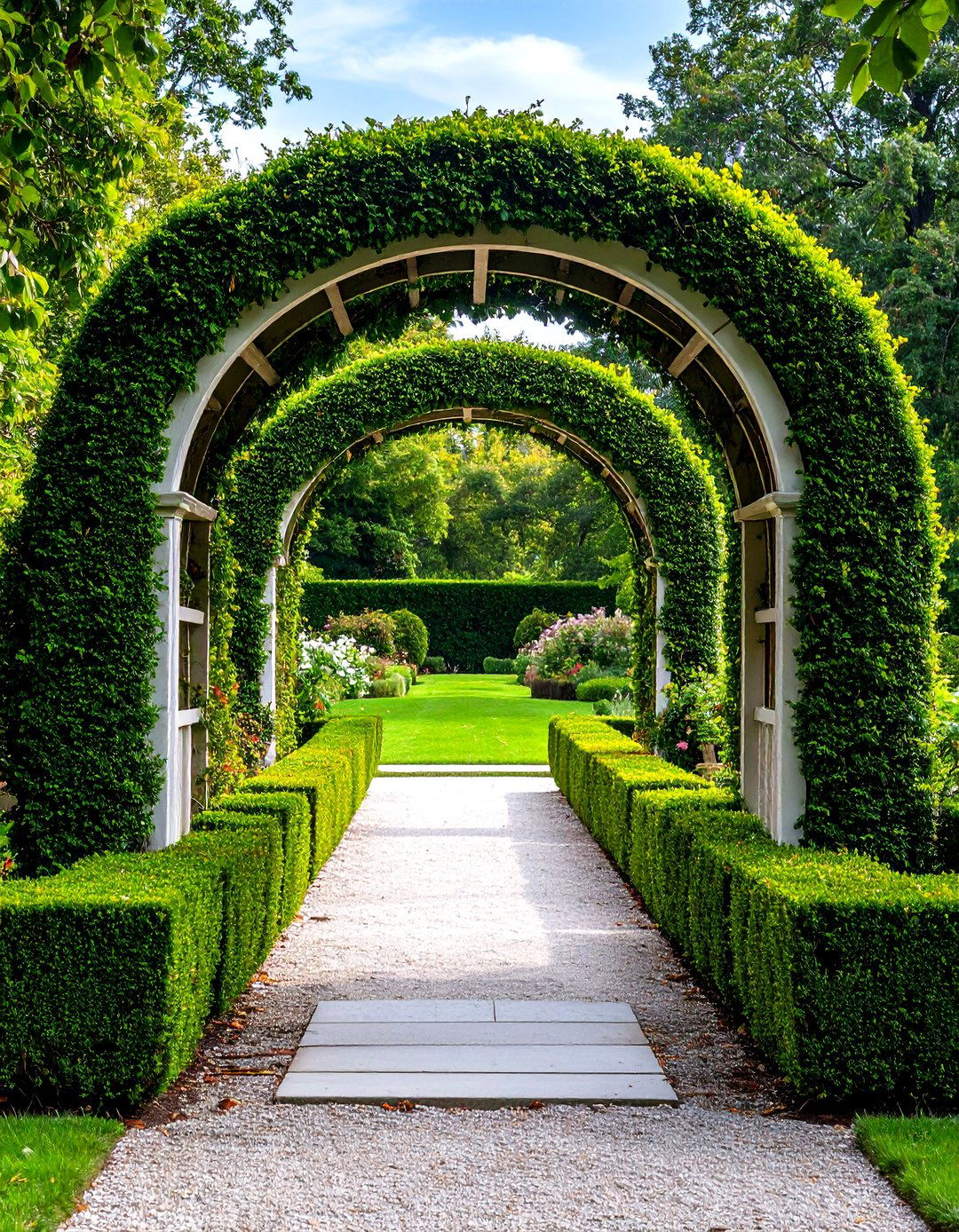 Formal Boxwood Hedge Garden Arbor - 30 garden arbor ideas
