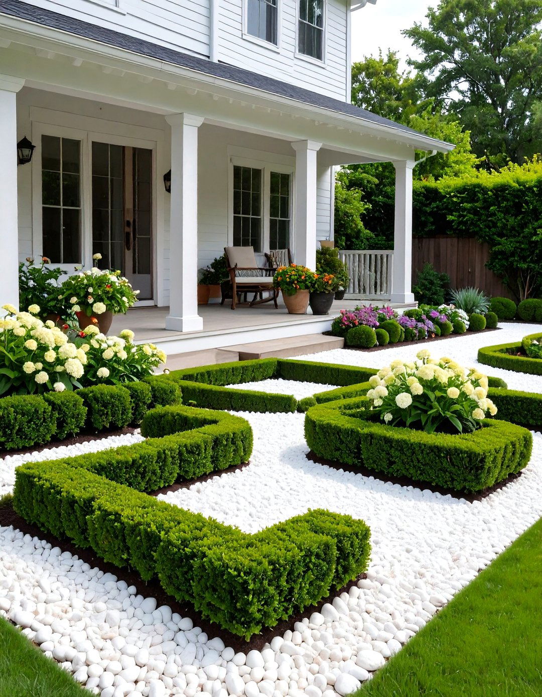 Formal Boxwood Parterre Porch - 30 front porch landscaping ideas