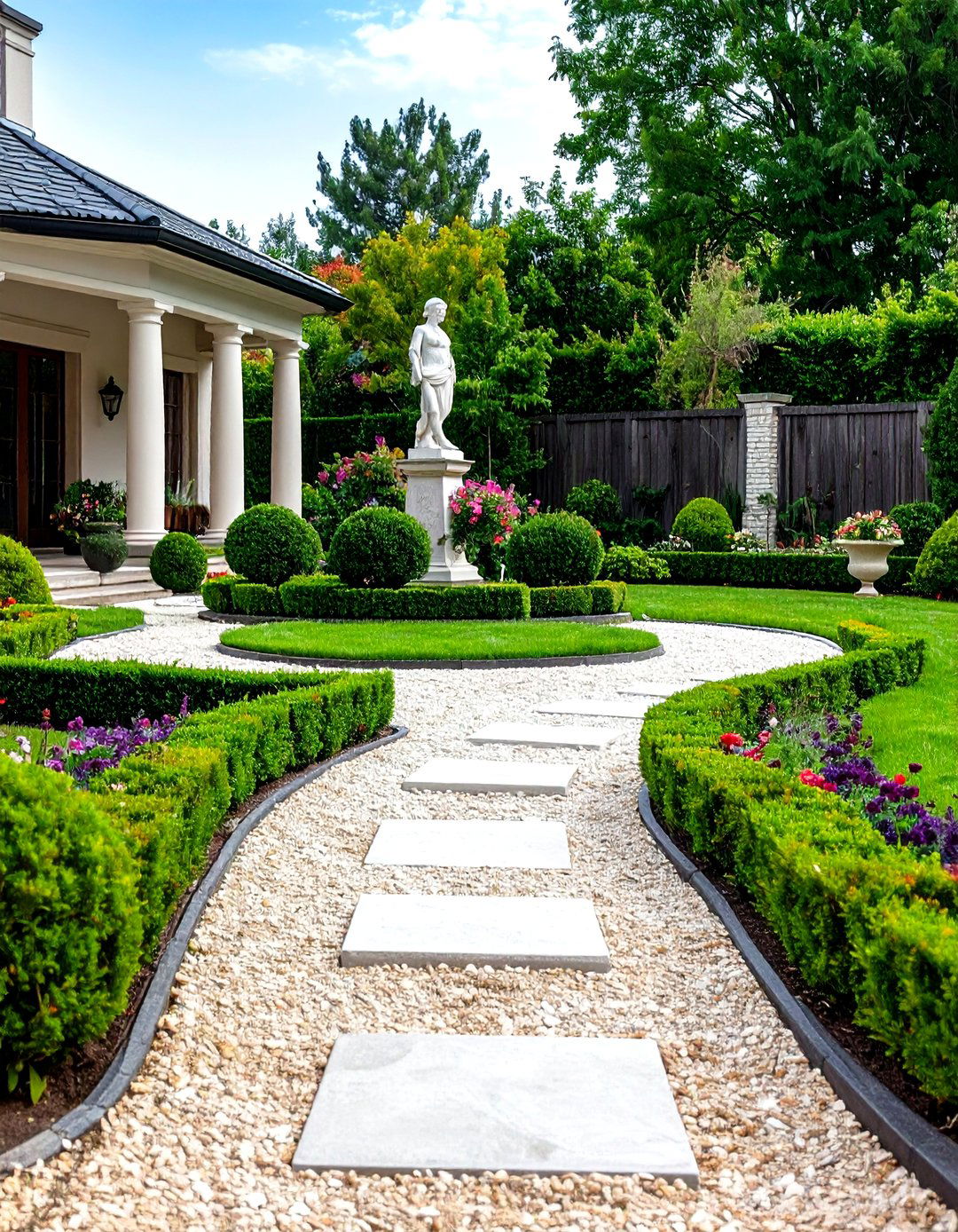 Formal French Garden with Crushed Stone - 30 gravel landscaping ideas