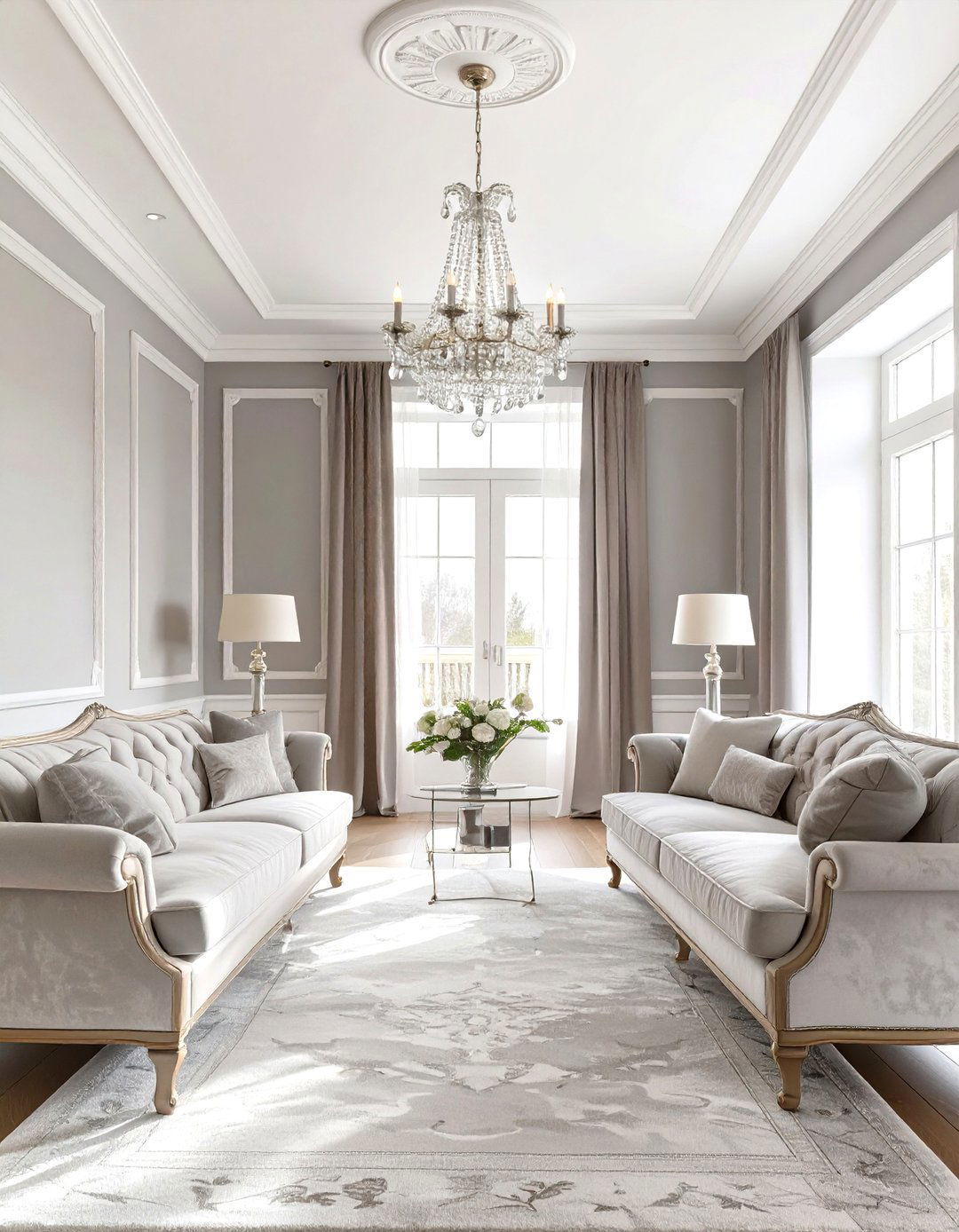 Formal Gray Living Room with Architectural Details - 30 gray living room ideas