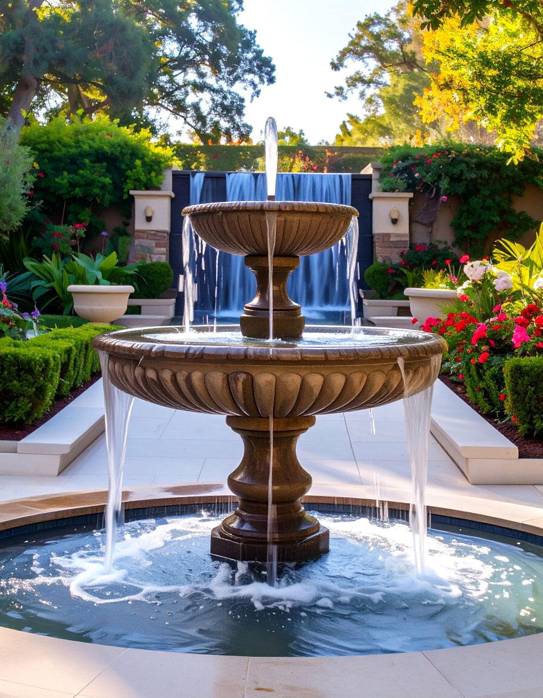 Formal Scupper Bowl Fountain - 30 backyard waterfall ideas