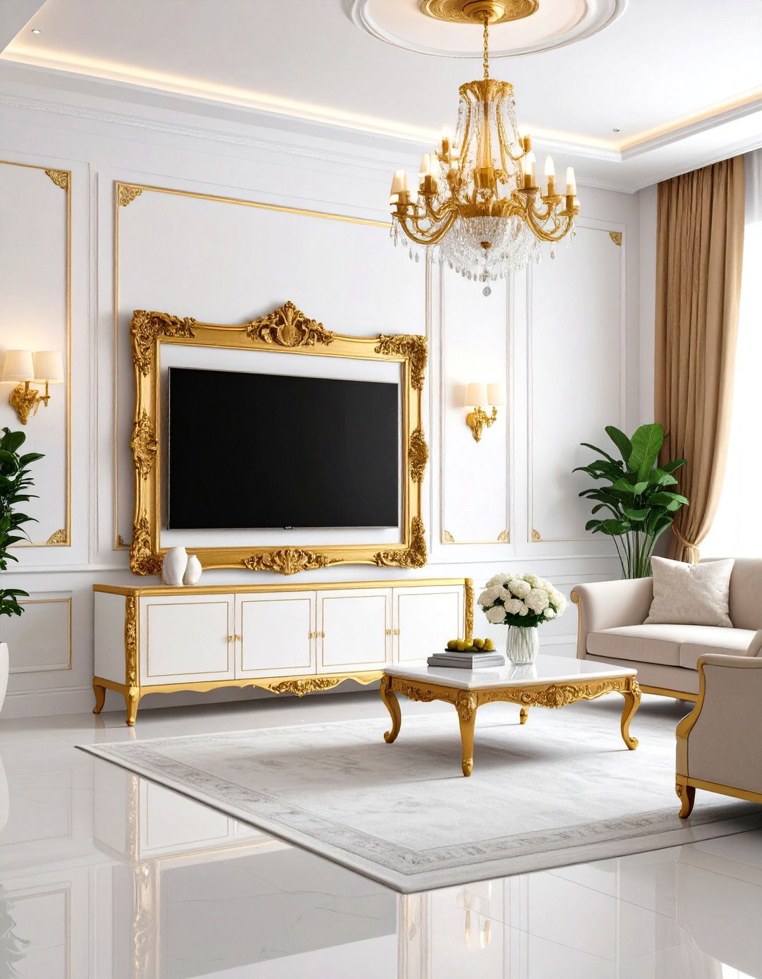 Framed TV with Picture Lighting - 30 living room tv wall ideas