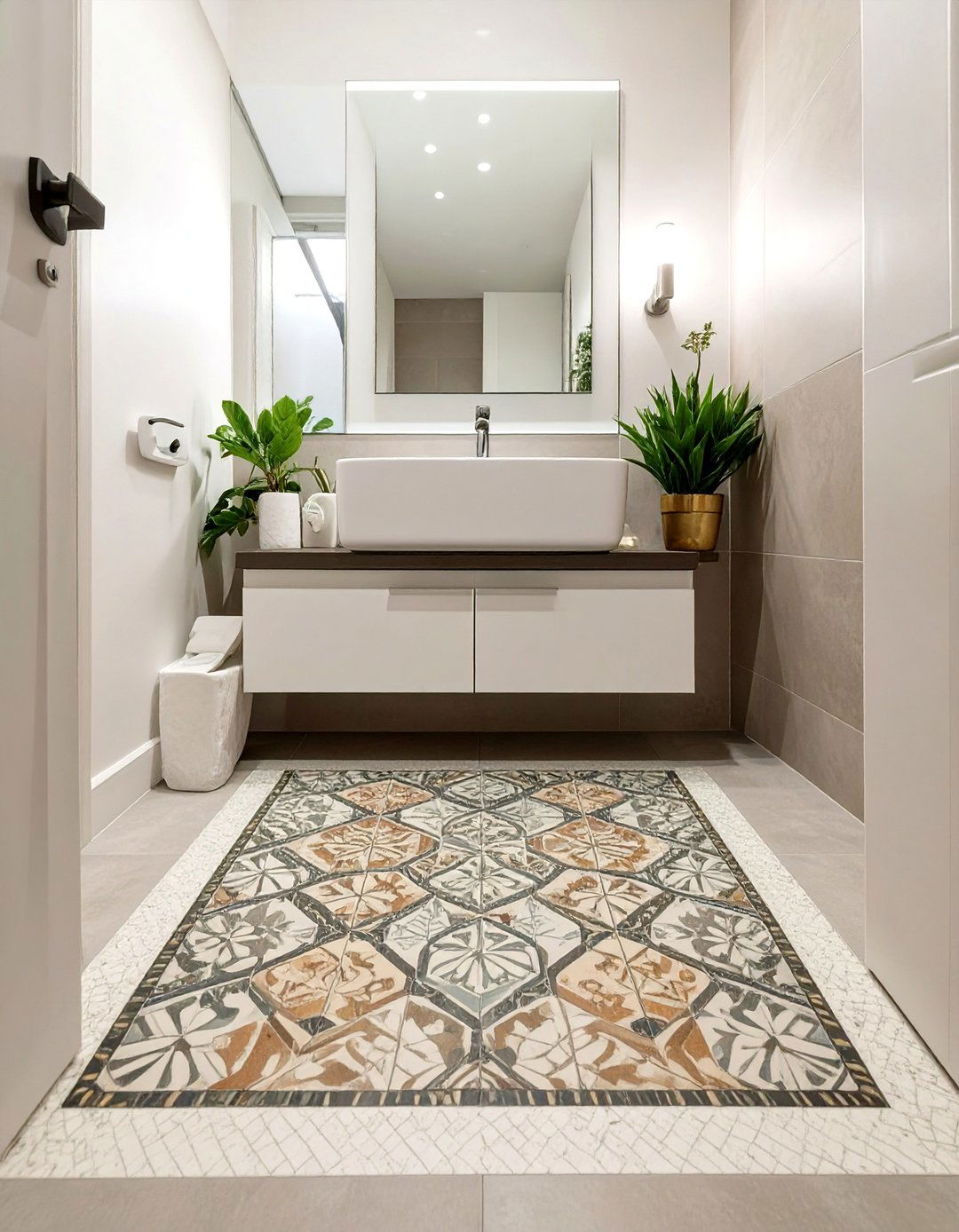 Framed Tile Accent Rug - 30 bathroom tile ideas for small bathrooms