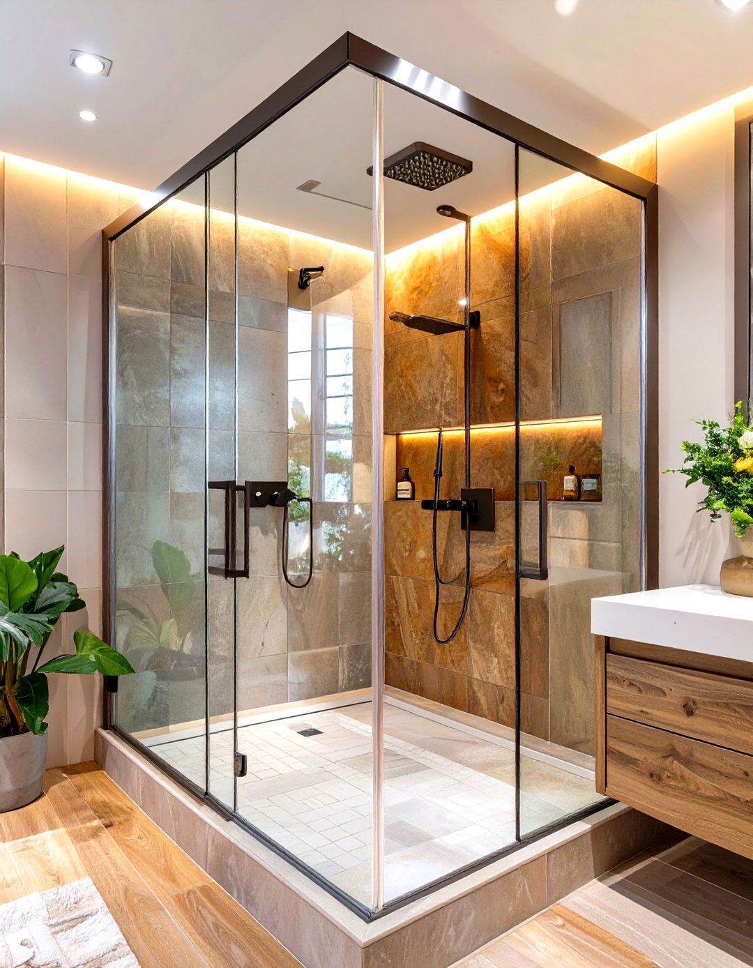 Frameless Corner Entry Shower Door - 30 shower door ideas
