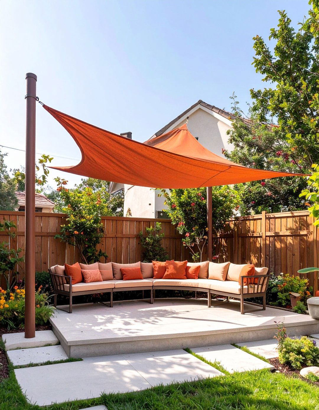 Freestanding Corner Sail Shade - 30 budget diy backyard shade ideas