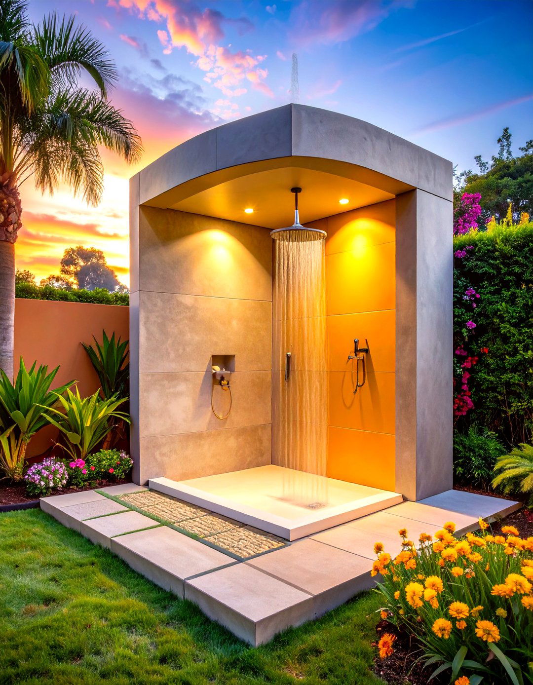 Freestanding Curved Wall Outdoor Shower Enclosure - 30 outdoor shower enclosure ideas
