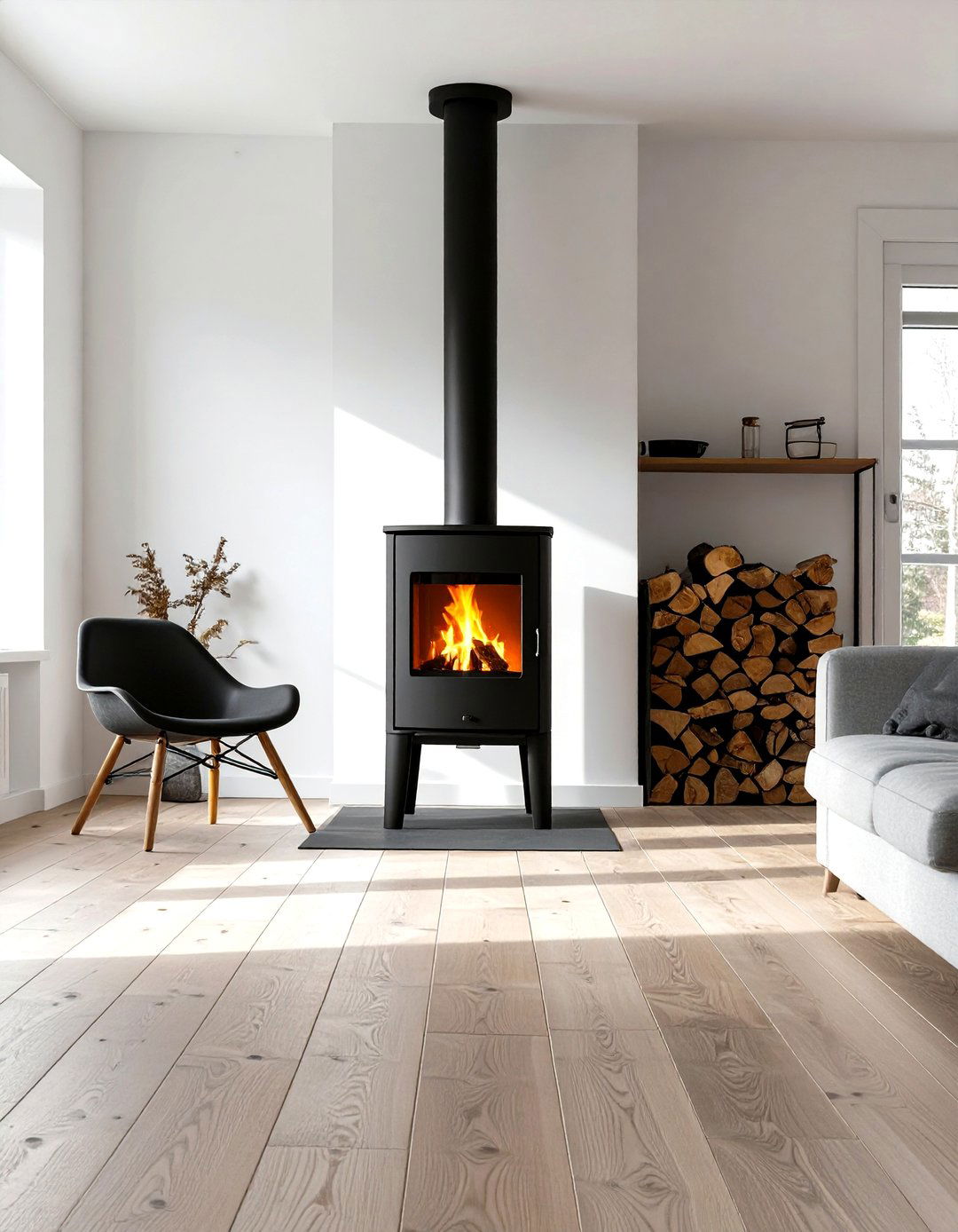 Freestanding Fireplace or Wood Stove - 30 scandinavian house design ideas