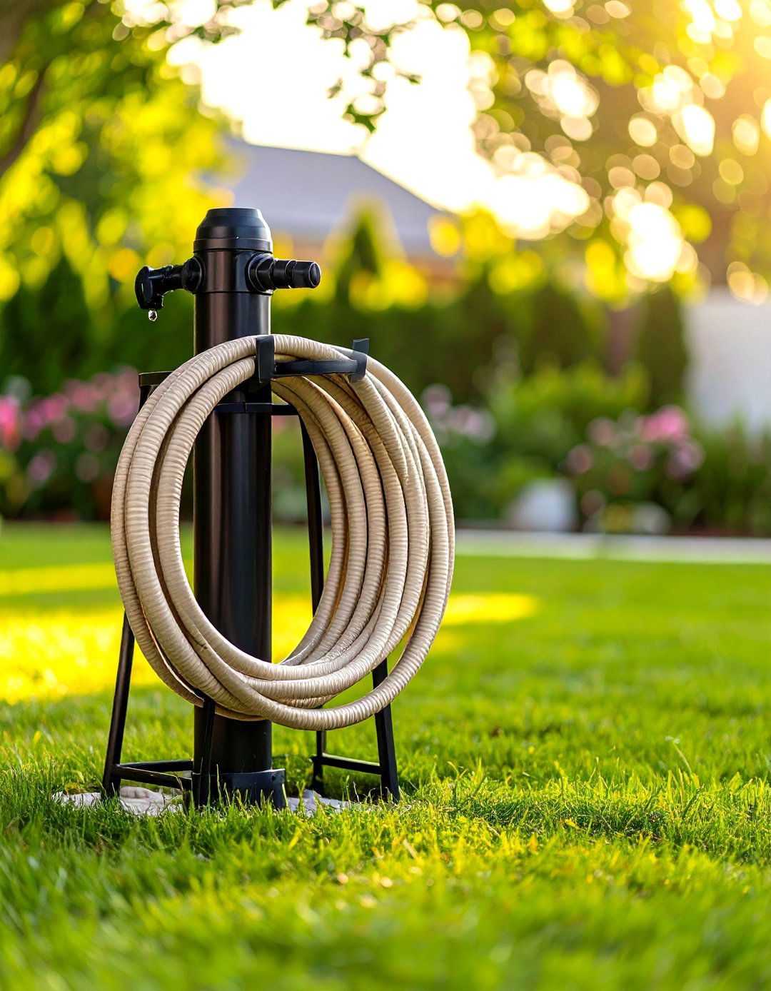 Freestanding Hose Butler with Spigot - 30 garden hose storage ideas
