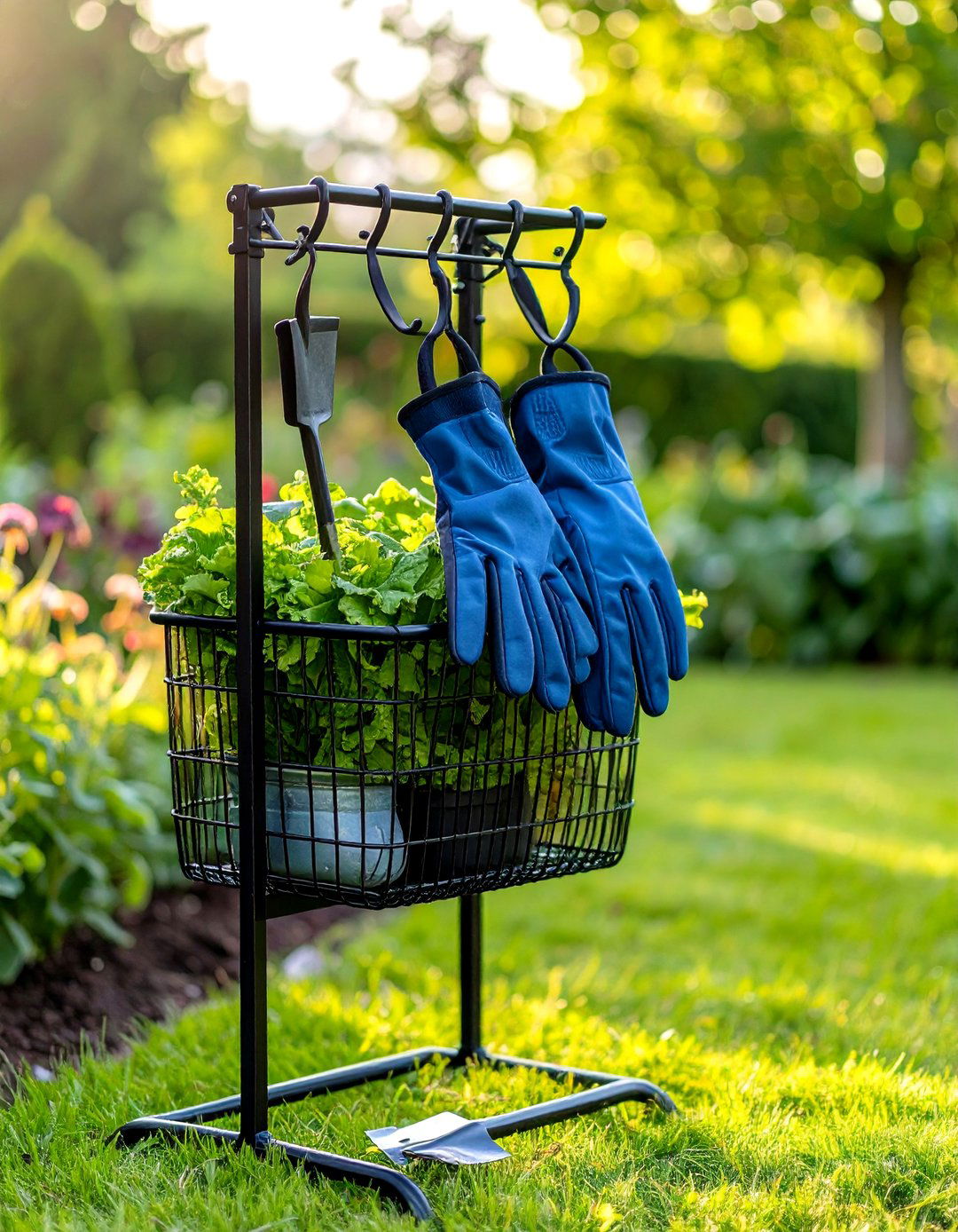 Freestanding Hose Hanger with Tool Storage - 30 garden hose storage ideas