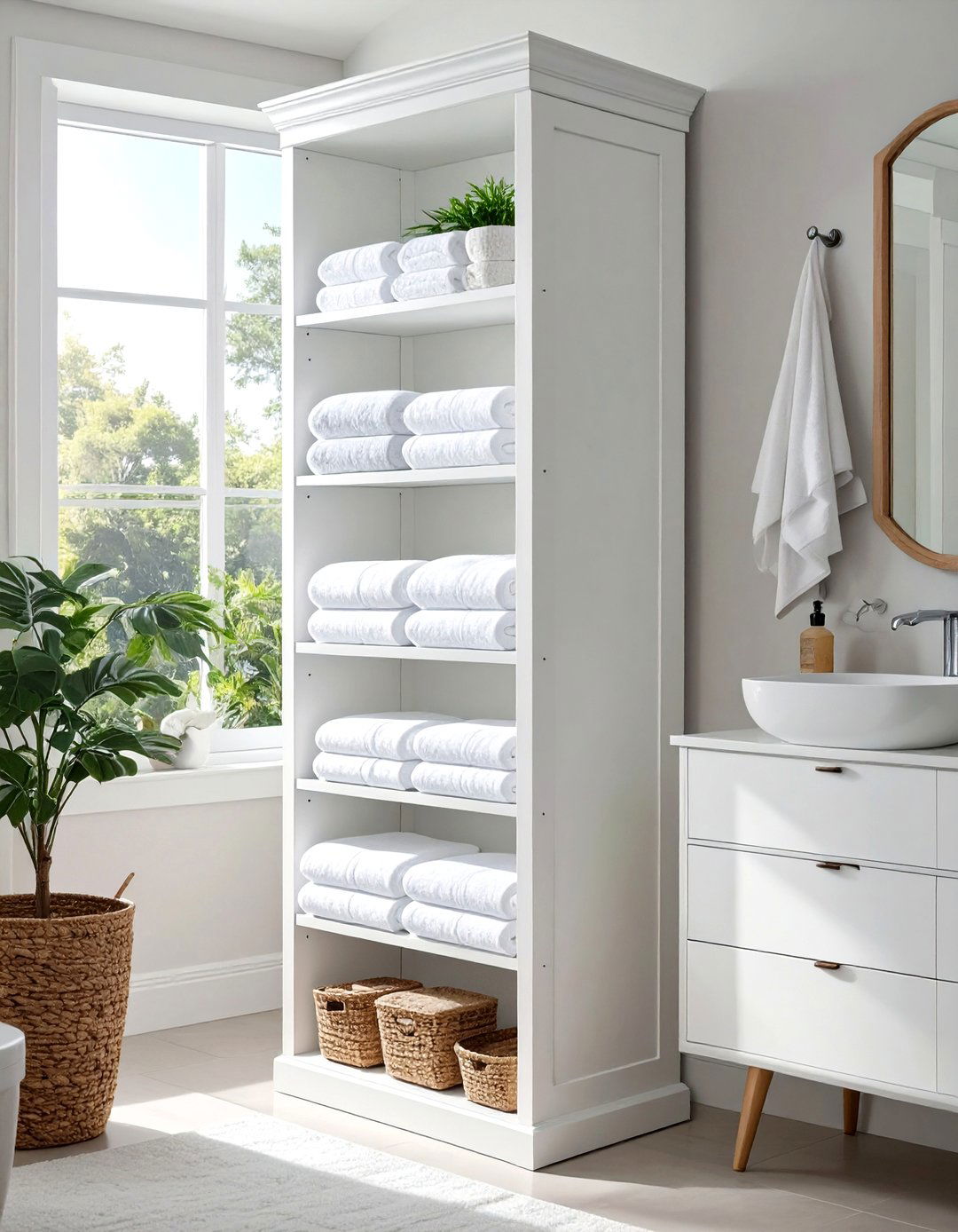 Freestanding Linen Tower Bathroom - 30 bathroom organizer ideas