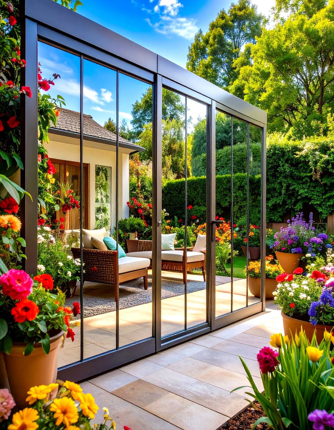 Freestanding Mirror Panel Patio Privacy Screen - 30 patio privacy wall ideas